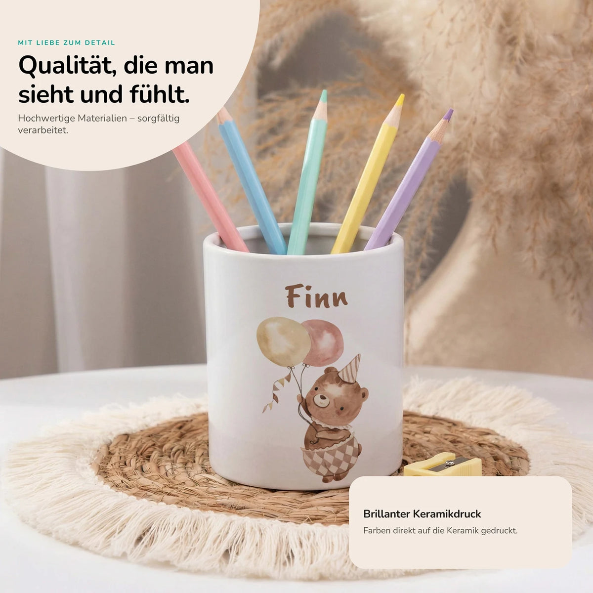Personalisierter Stiftehalter BĂ€r Geburtstag â Keramik mit Wunschname