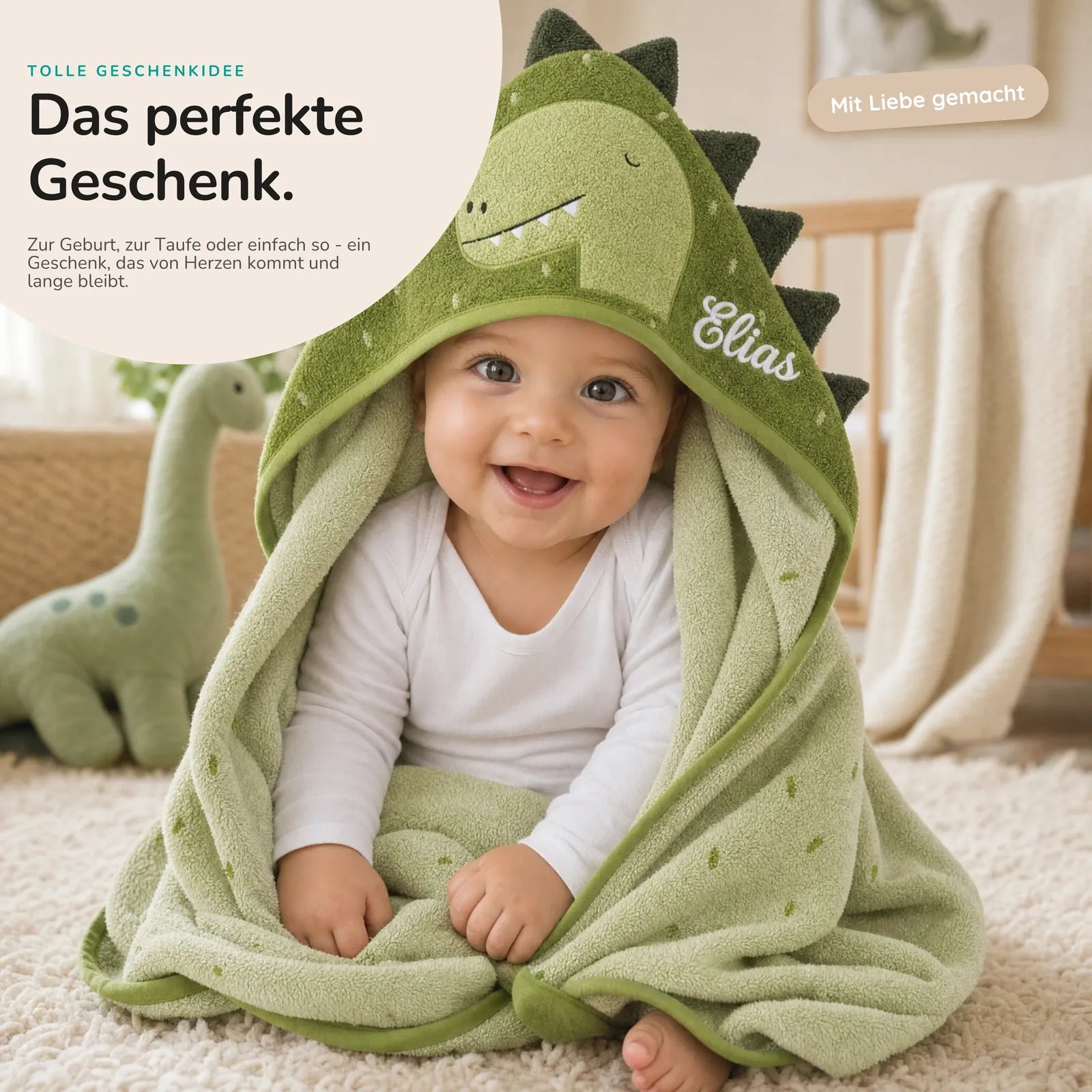 Trixie Kapuzenhandtuch Baby Dino, Tiermotiv auf der Kapuze