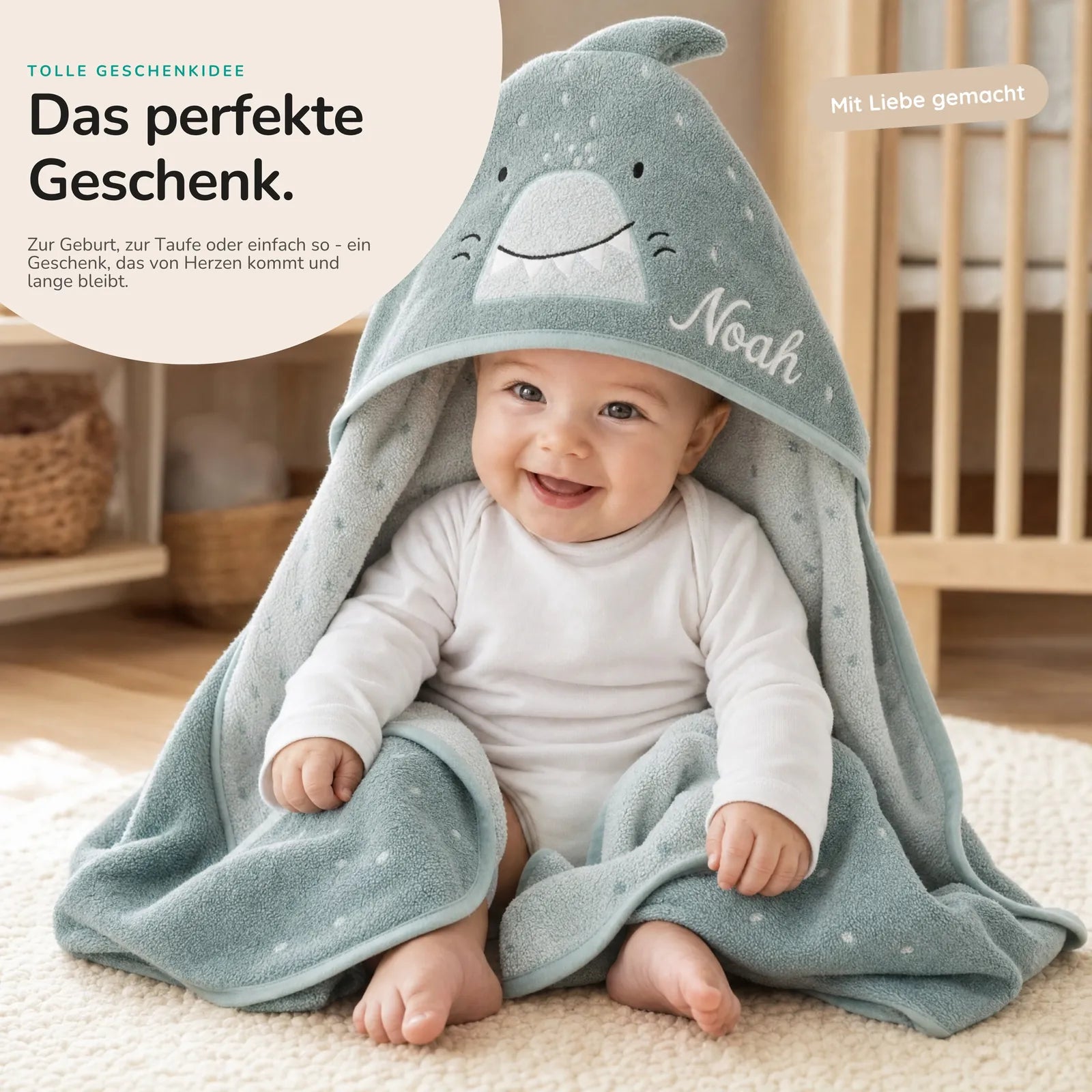 Trixie Kapuzenhandtuch Baby Hai, Tiermotiv auf der Kapuze