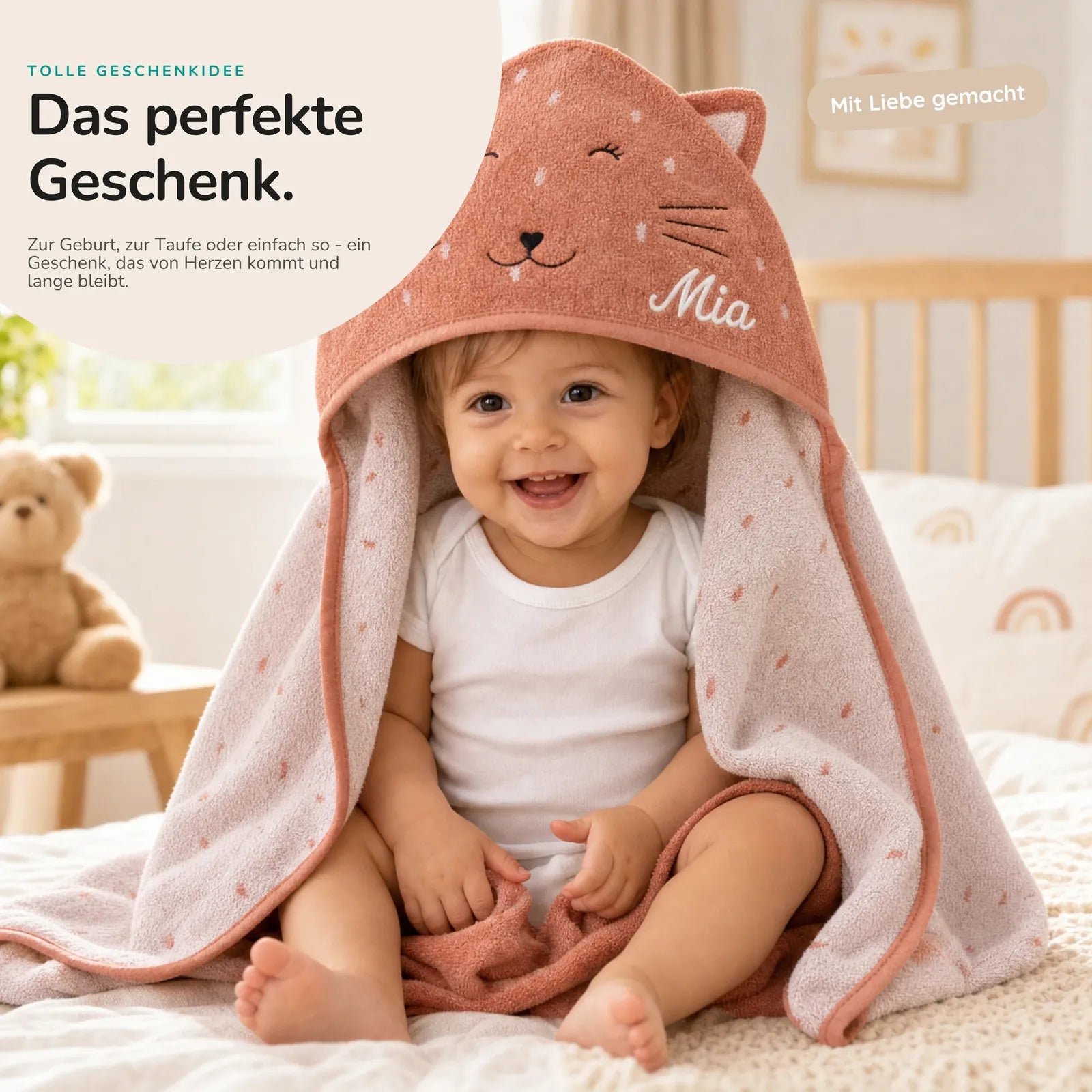 Trixie Kapuzenhandtuch Baby Katze, Tiermotiv auf der Kapuze
