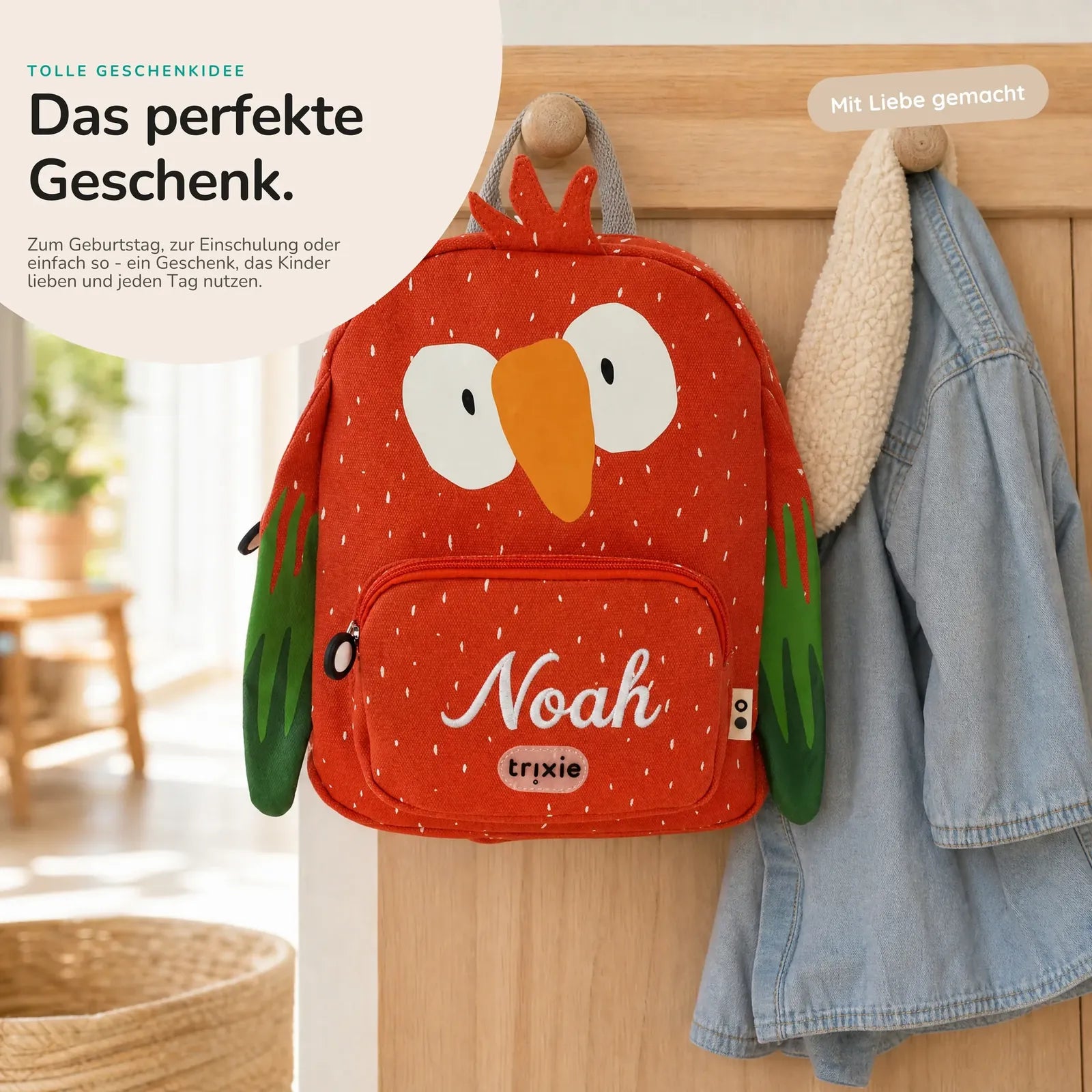 Trixie Kindergartenrucksack Papagei, zwei Größen Klein und Groß