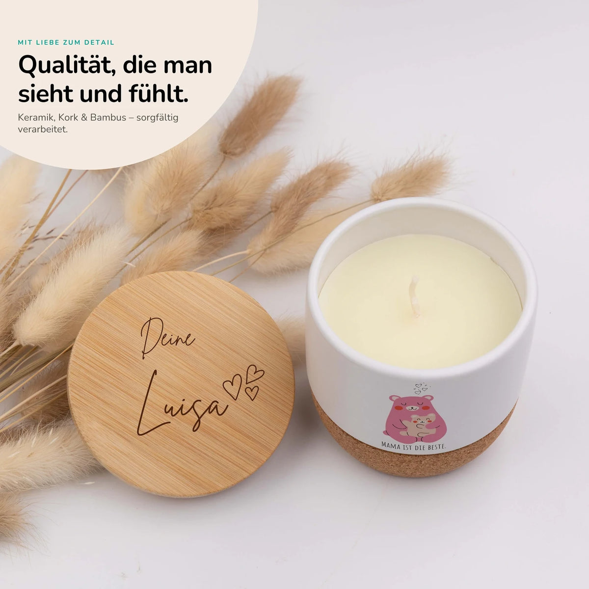 Duftkerze Vanille Keramik – Bärenmama Kind mit Wunschname