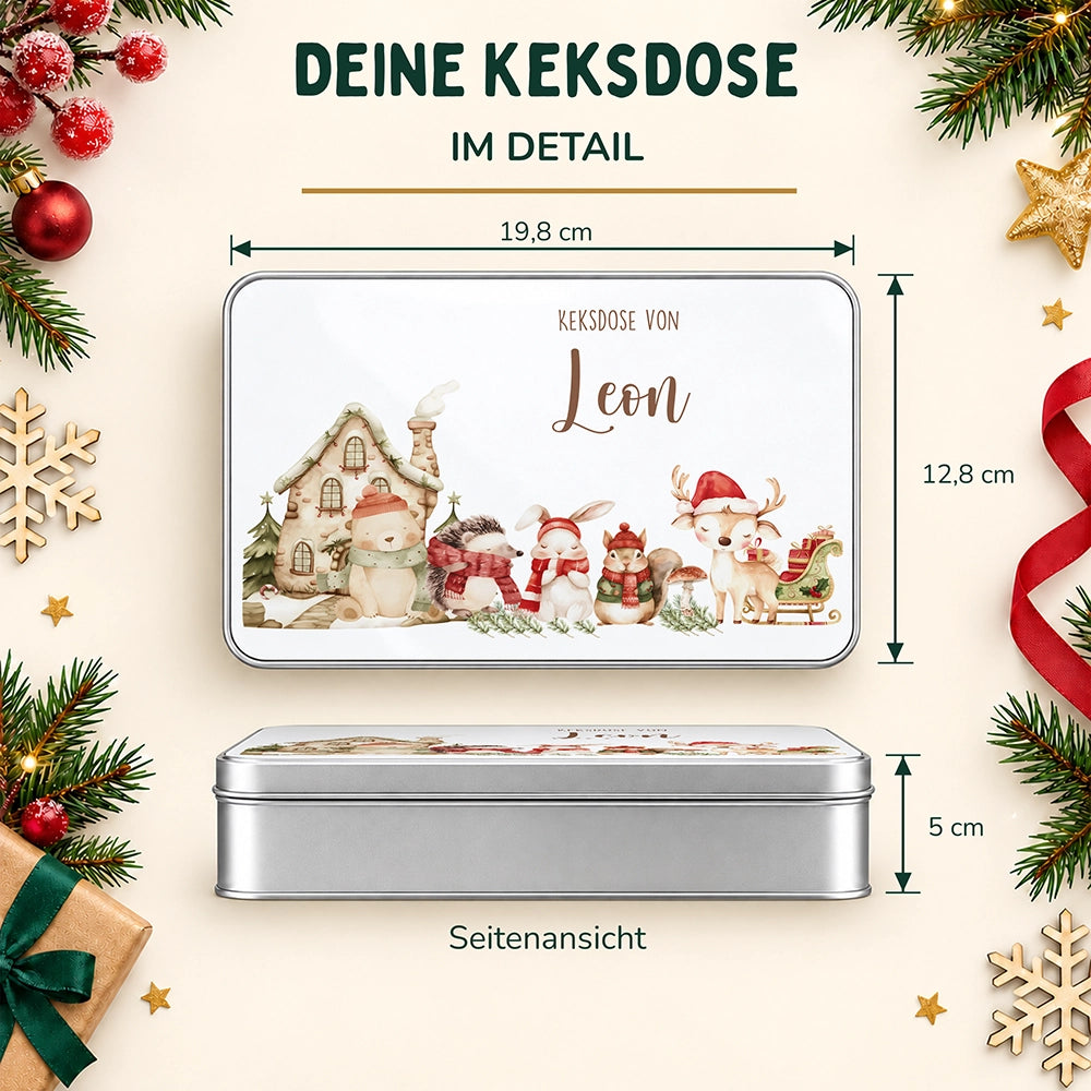 Keksdose aus Metall personalisiert - niedliche Waldtiere