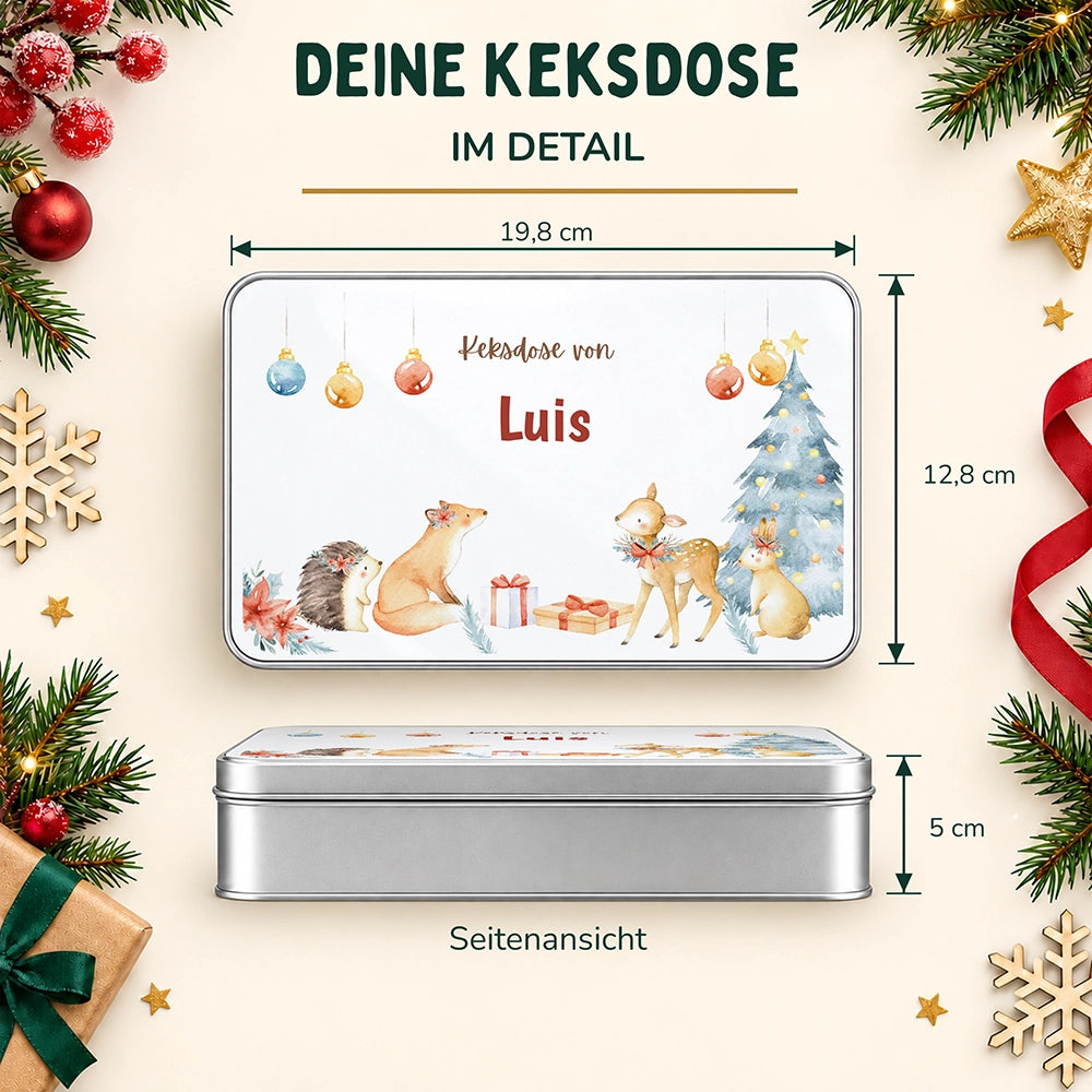 Keksdose aus Metall personalisiert - Festliche Waldfreunde