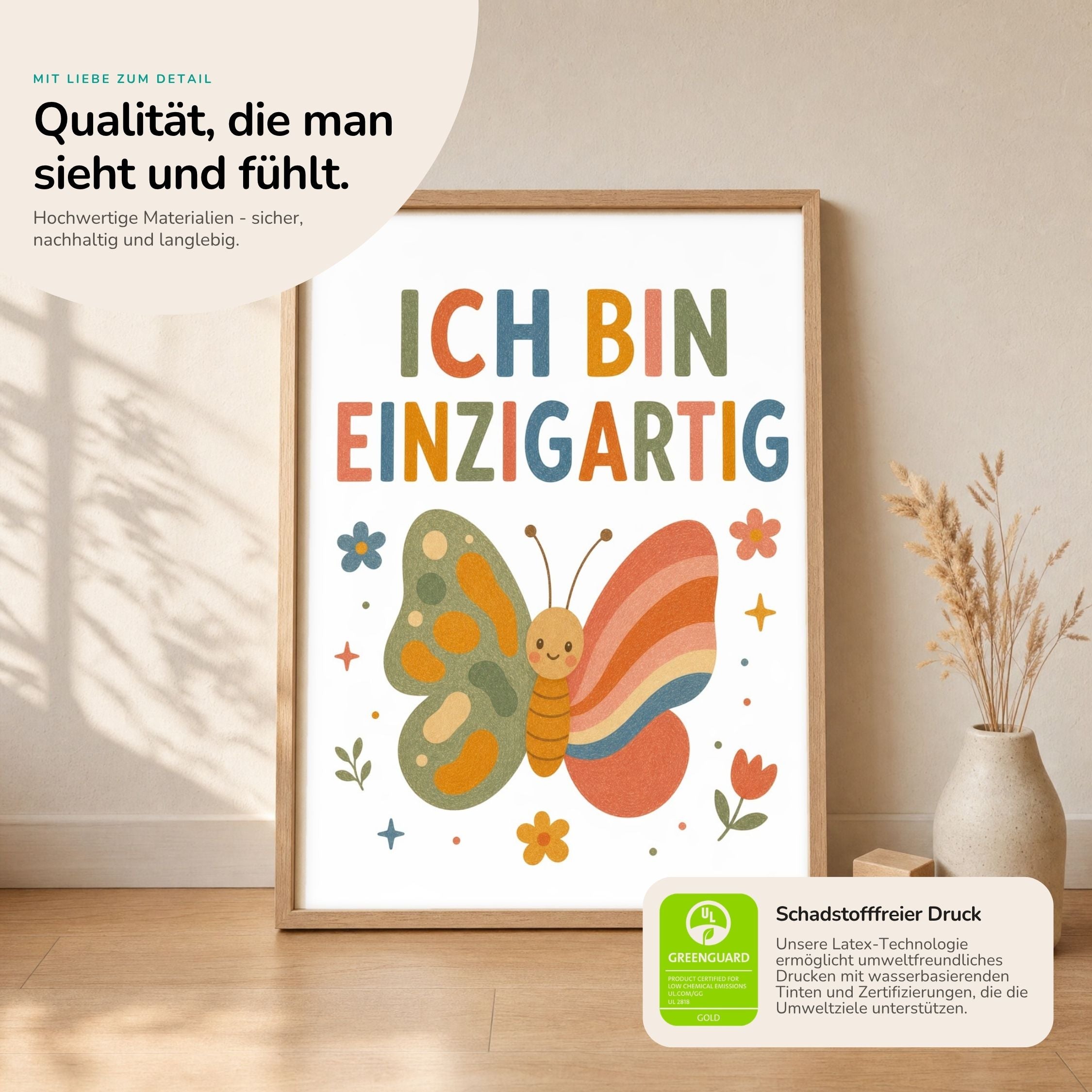 Affirmationsposter Kinderzimmer - Schmetterling Ich bin ich