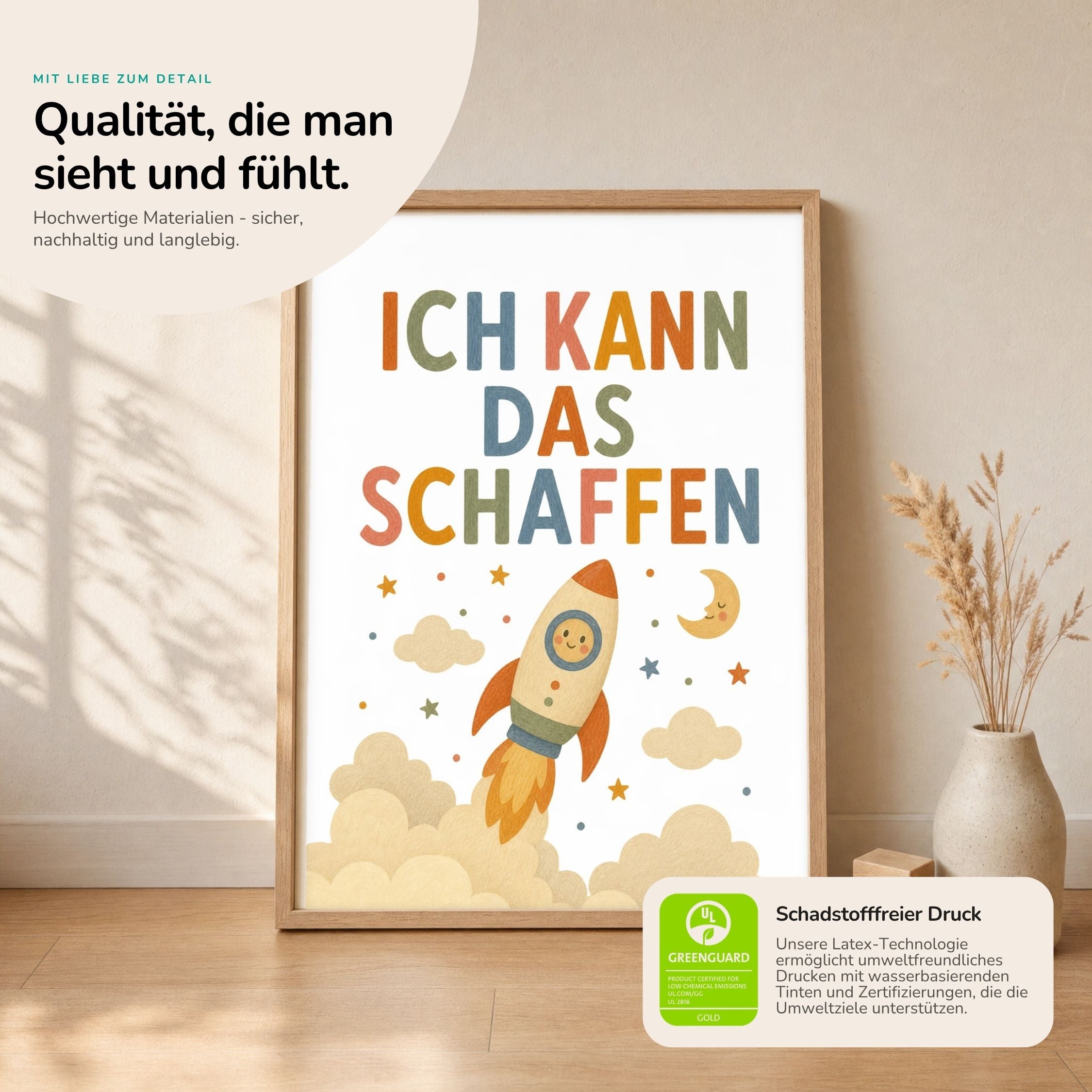 Affirmationsposter Kinderzimmer Rakete Ich kann das schaffen