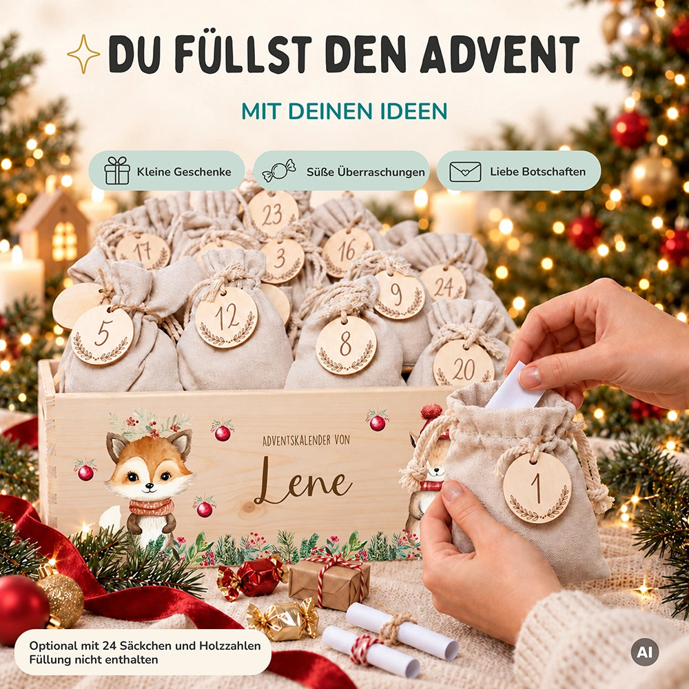 Adventskalender zum Befüllen "Weihnachten mit süßem Fuchs" personalisiert