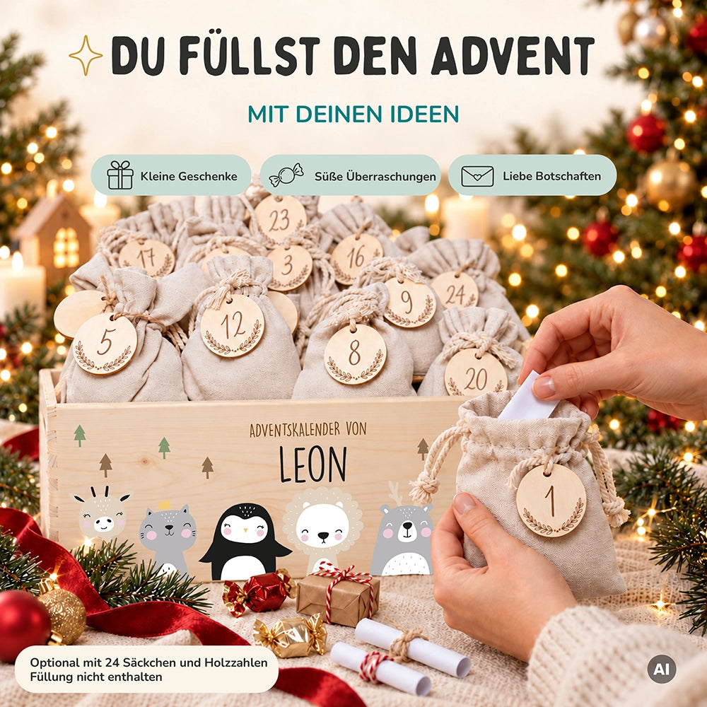 Personalisierter Adventskalender zum Befüllen - Winter Tierfamilie