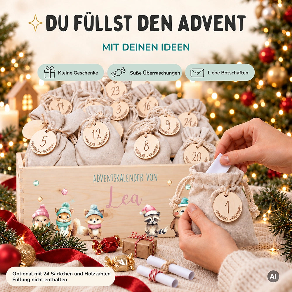 Personalisierter Adventskalender zum Befüllen - niedliche Tiere Weihnachten