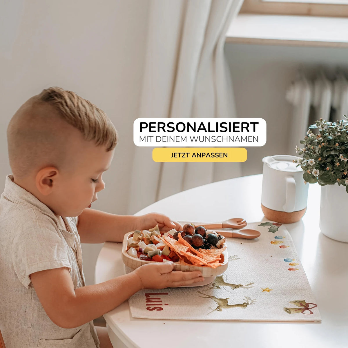 Tischset Kinder personalisiert Weihnachtsmotiv - Rentierschlitten