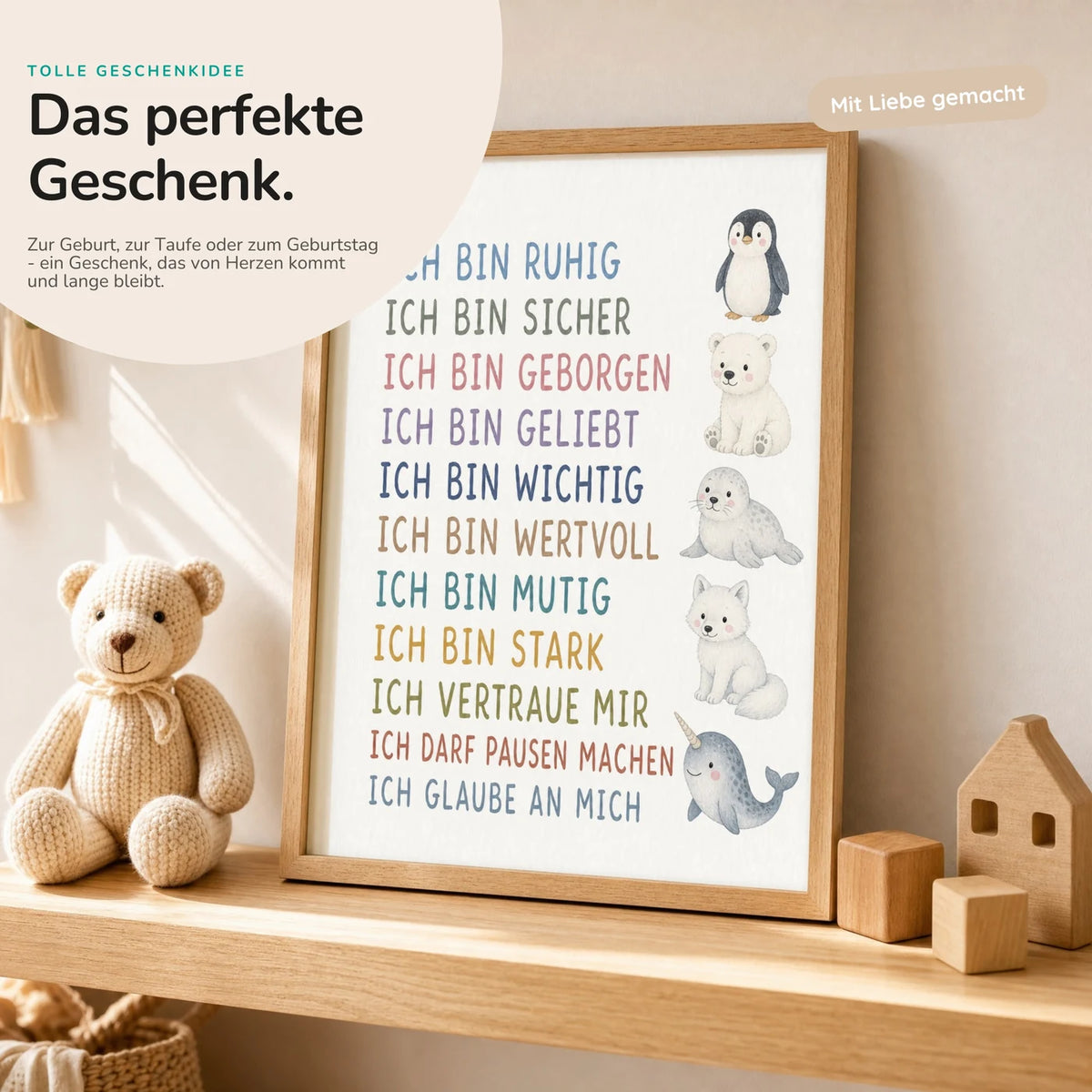 Affirmationsposter âArktistiereâ mit Teddy â Geschenk zur Geburt oder Taufe