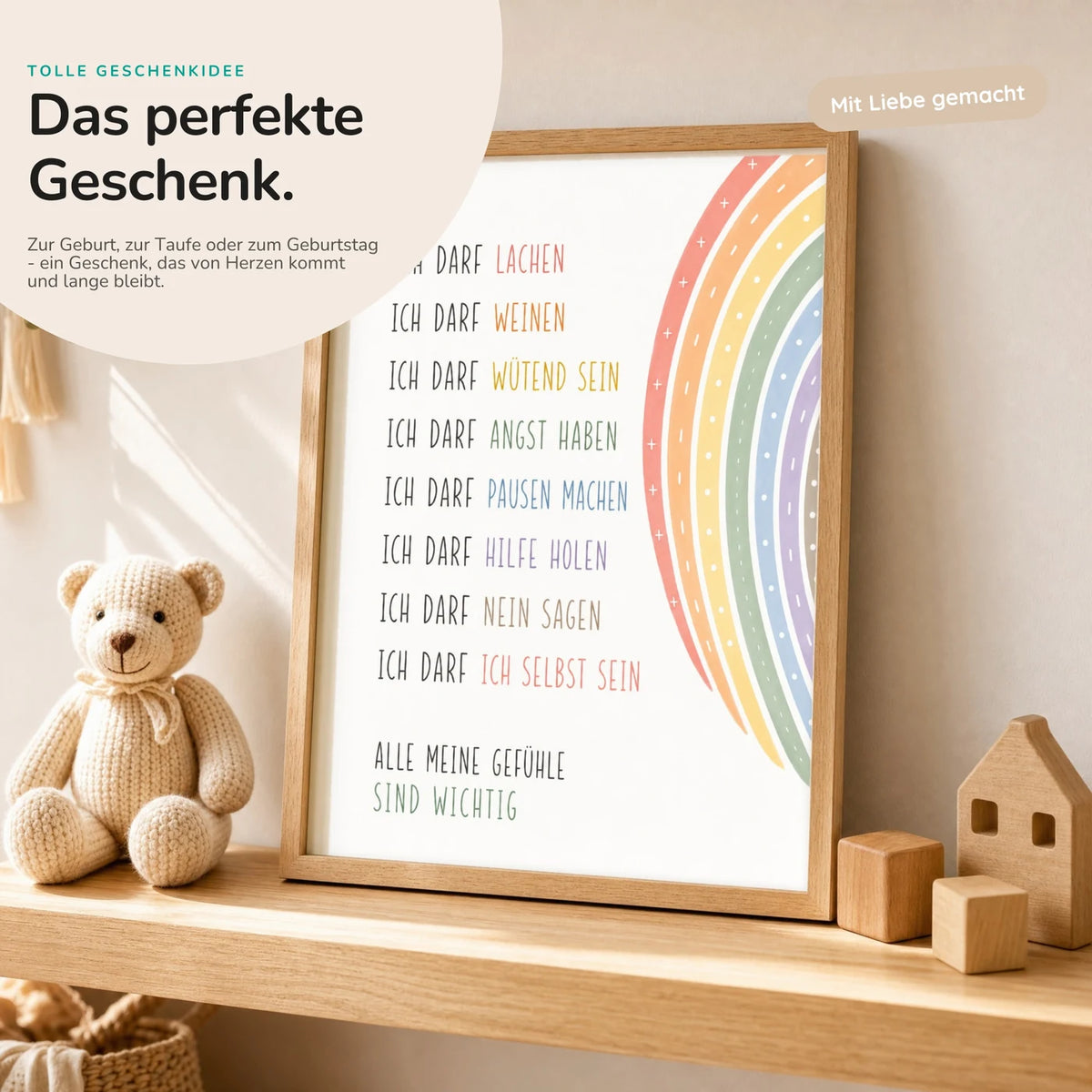 Affirmationsposter âMinimal Ich darfâ mit Teddy â Geschenk zur Geburt oder Taufe