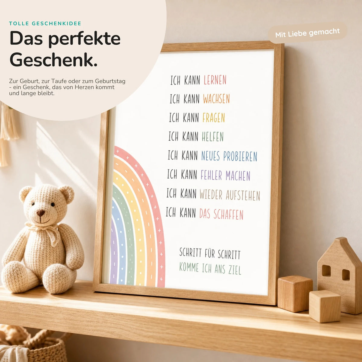 Affirmationsposter âMinimal Ich kannâ mit Teddy â Geschenk zur Geburt oder Taufe