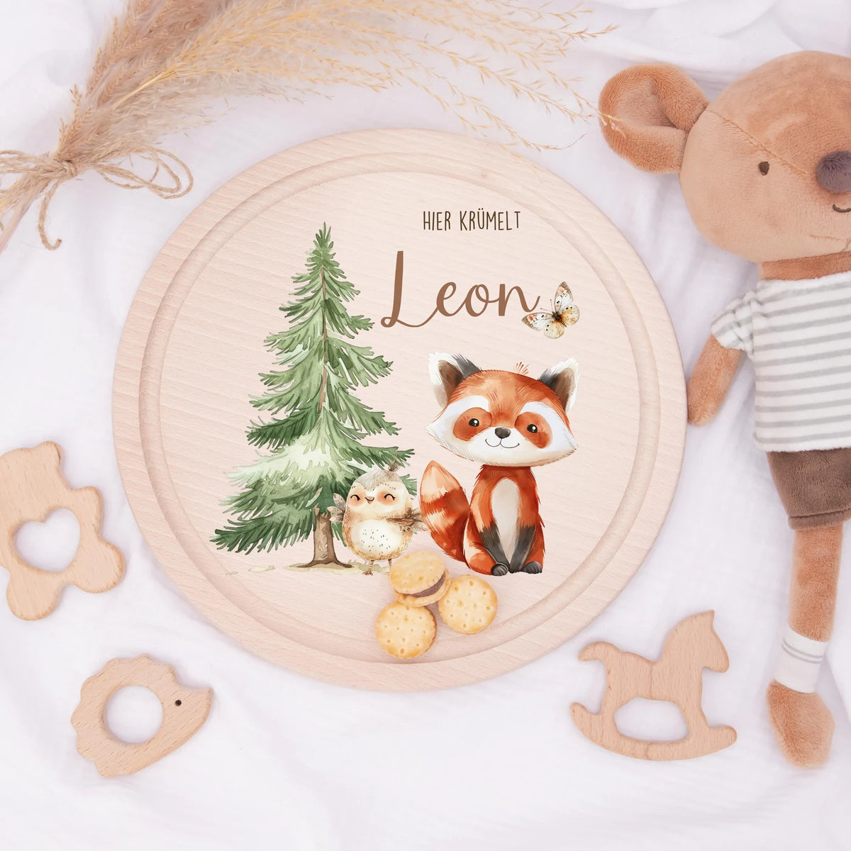 Rundes personalisiertes Frühstücksbrettchen Fuchs mit Namen für Kinder