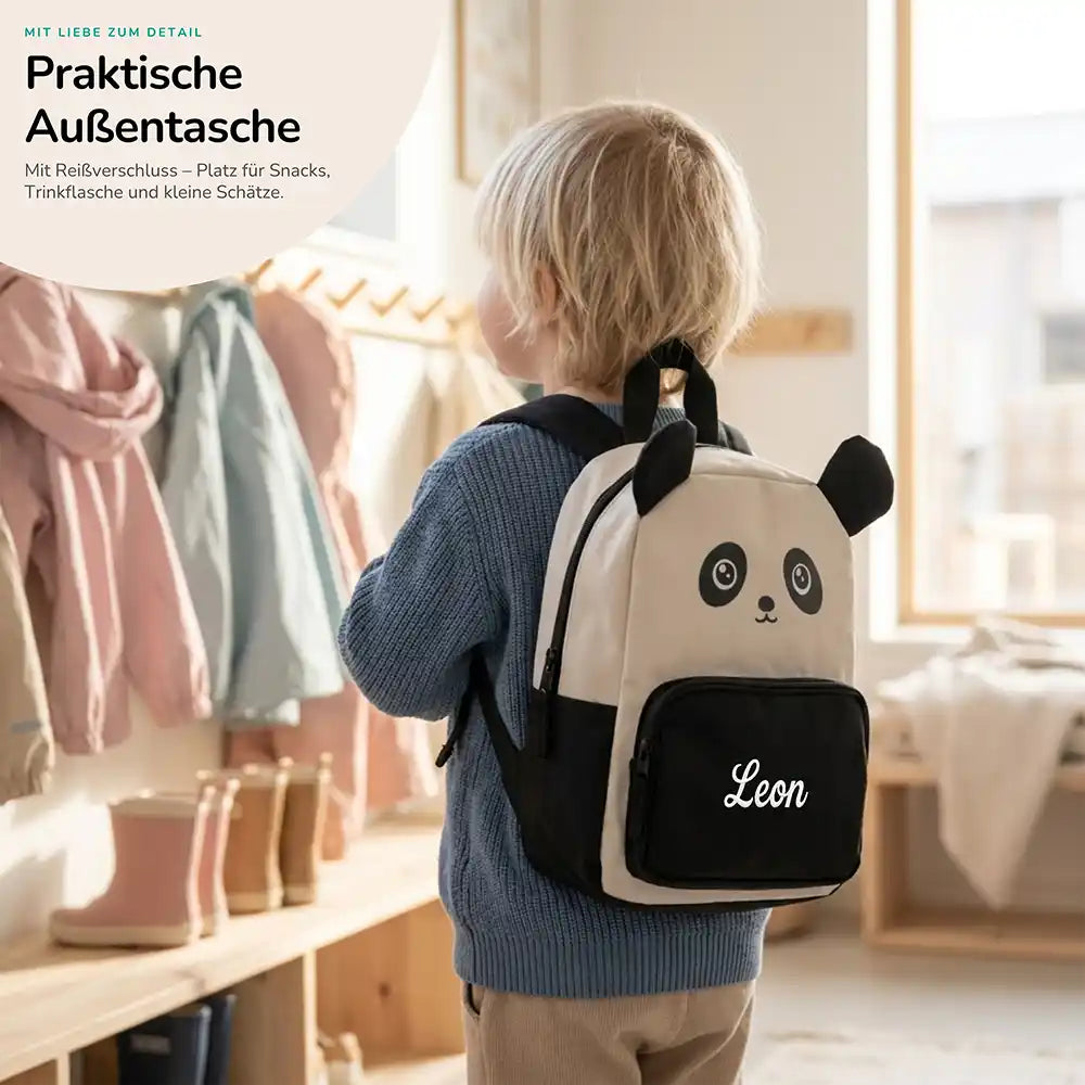 Personalisierter Kinderrucksack Panda, lustiges Tiermotiv für Kinder
