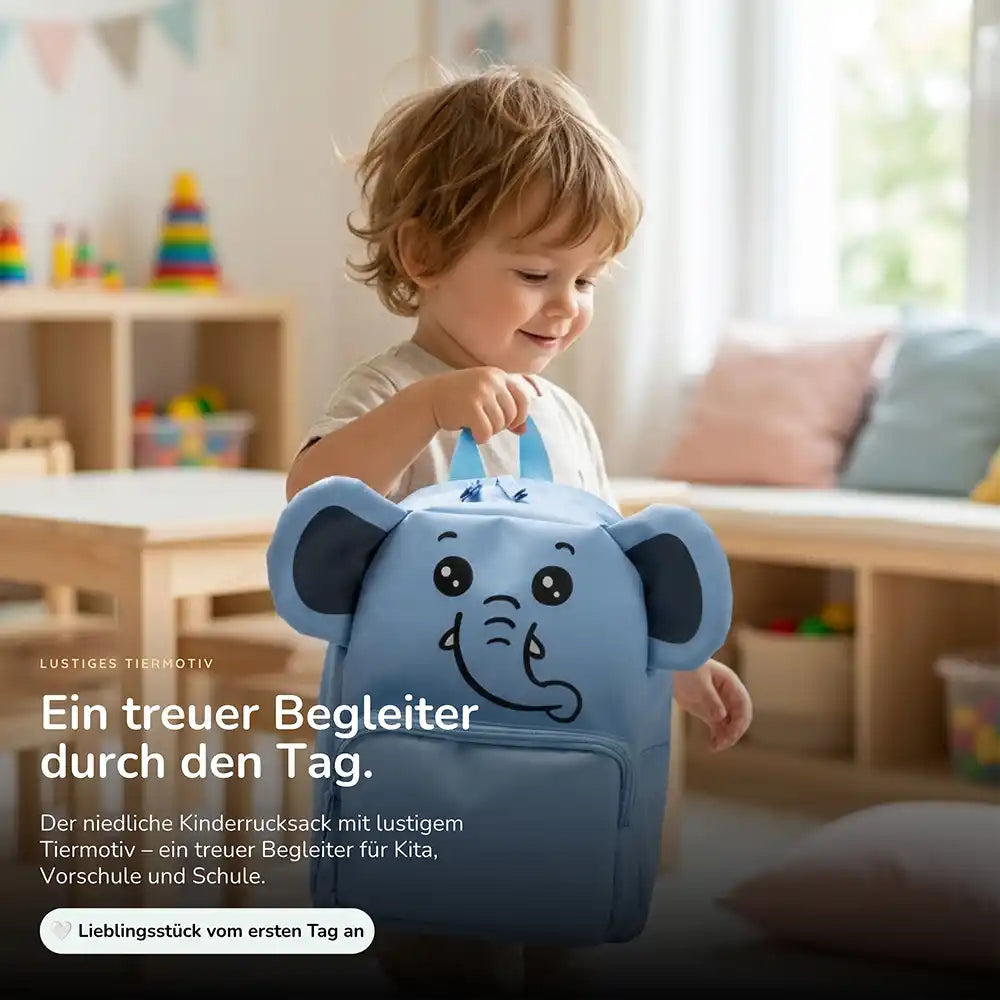 Personalisierter Kinderrucksack Elefant, lustiges Tiermotiv für Kinder