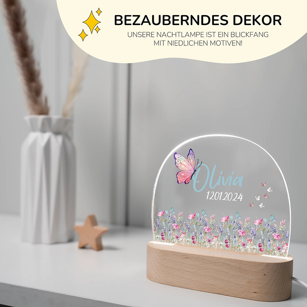 Personalisierte Nachtlampe Schmetterling als Deko im Kinderzimmer