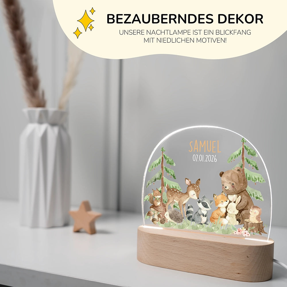 Personalisierte Nachtlampe Waldtiere als Deko im Kinderzimmer