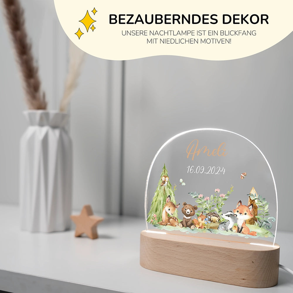 Personalisierte Nachtlampe Waldtiere als Deko im Kinderzimmer
