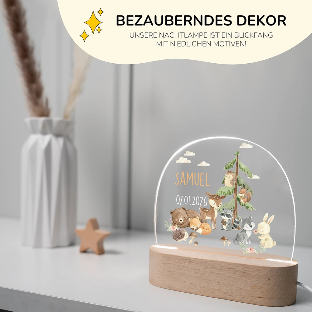 Personalisierte Nachtlampe Waldtiere als Deko im Kinderzimmer