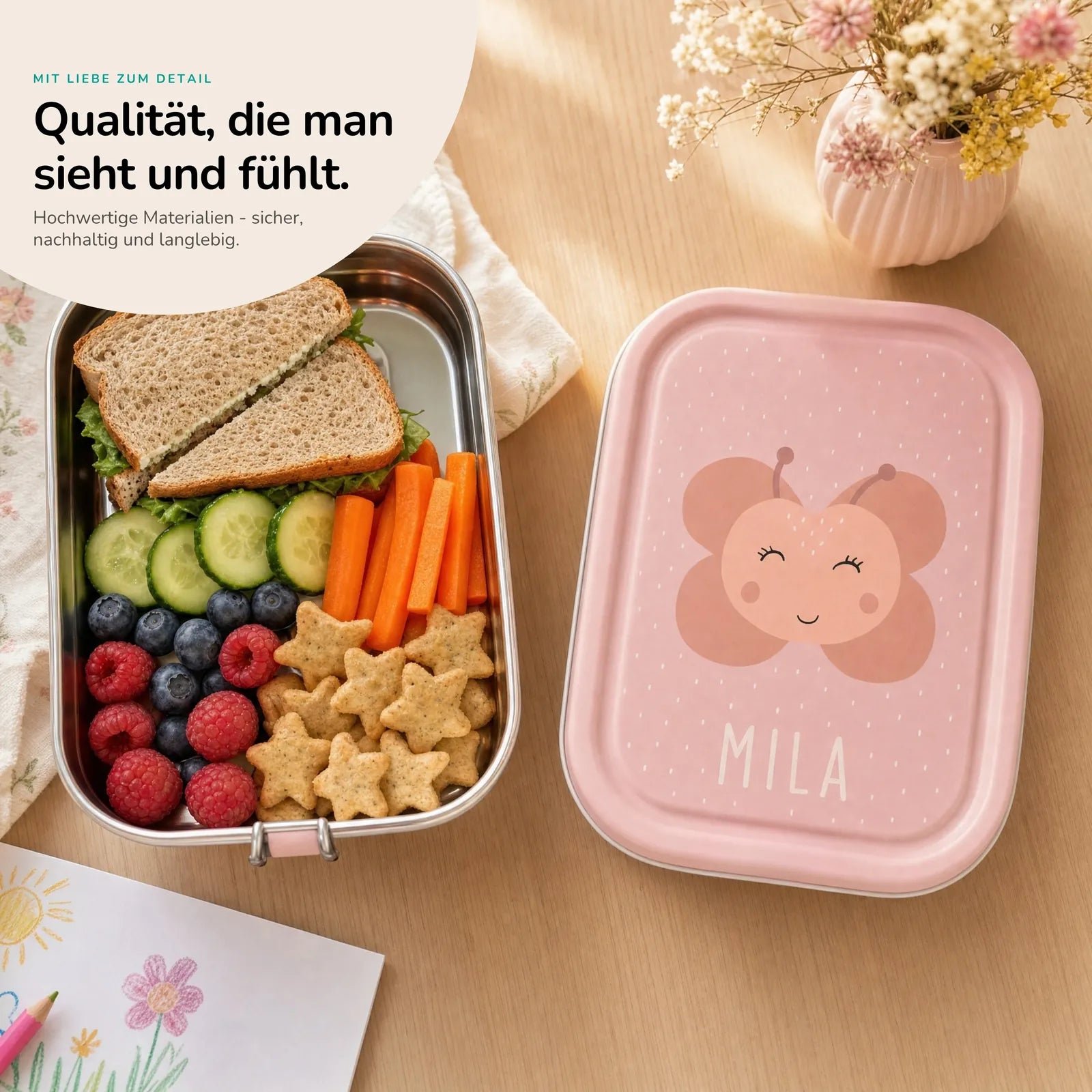 Trixie Brotdose Kinder Schmetterling, personalisiert mit Namensgravur