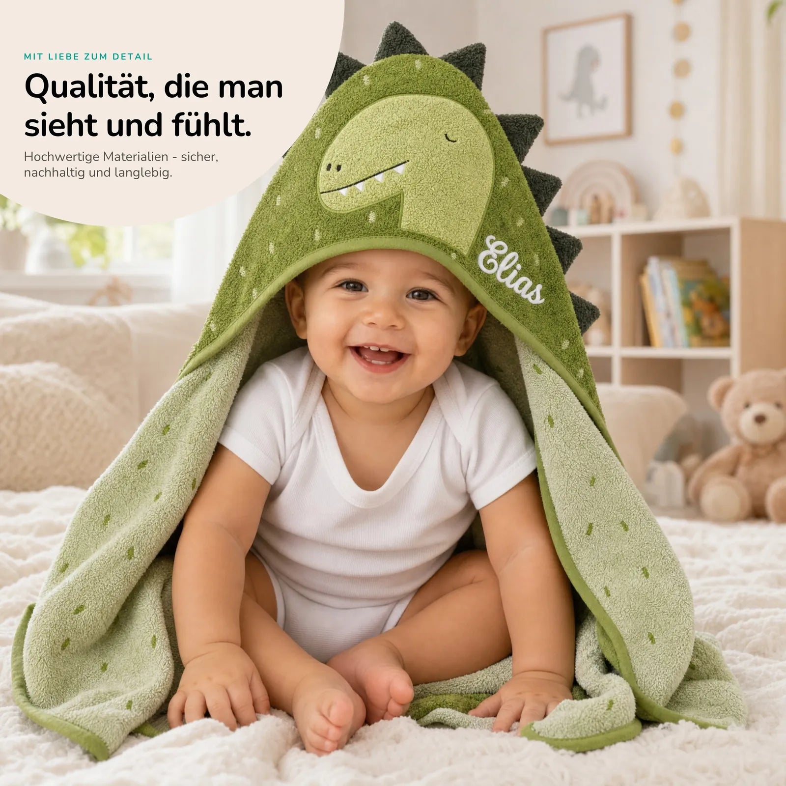 Trixie Kapuzenhandtuch Baby Dino, personalisiert, Geschenk zur Geburt