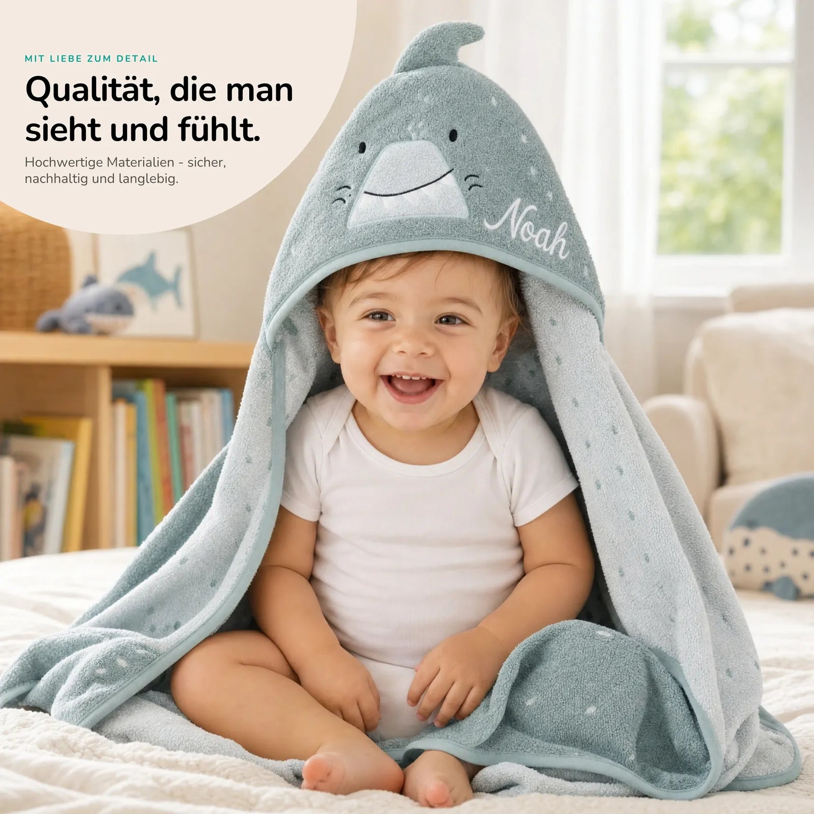 Trixie Kapuzenhandtuch Baby Hai, personalisiert, Geschenk zur Geburt