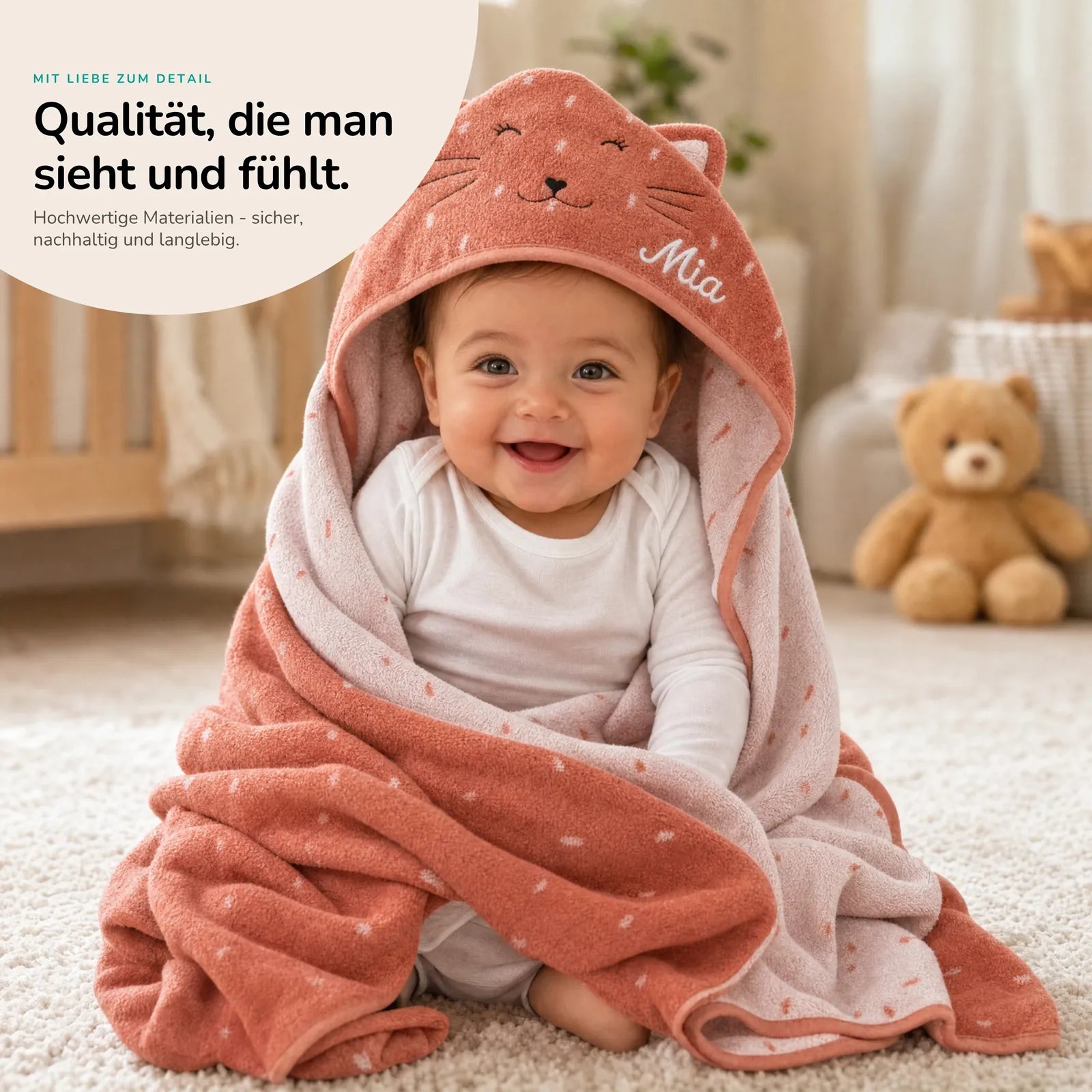 Trixie Kapuzenhandtuch Baby Katze, personalisiert, Geschenk zur Geburt