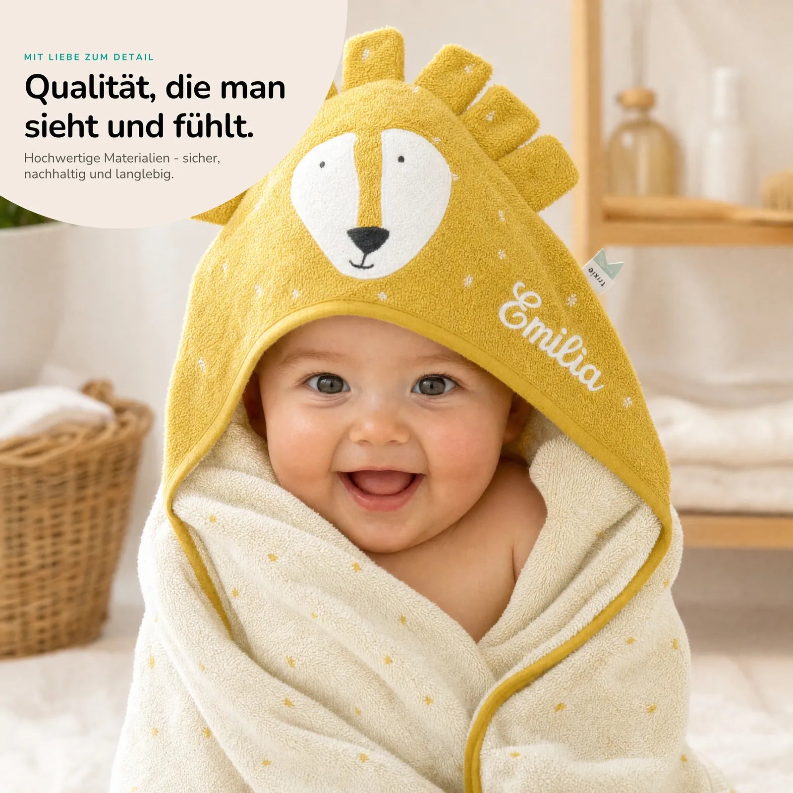 Trixie Kapuzenhandtuch Baby Löwe, personalisiert, Geschenk zur Geburt