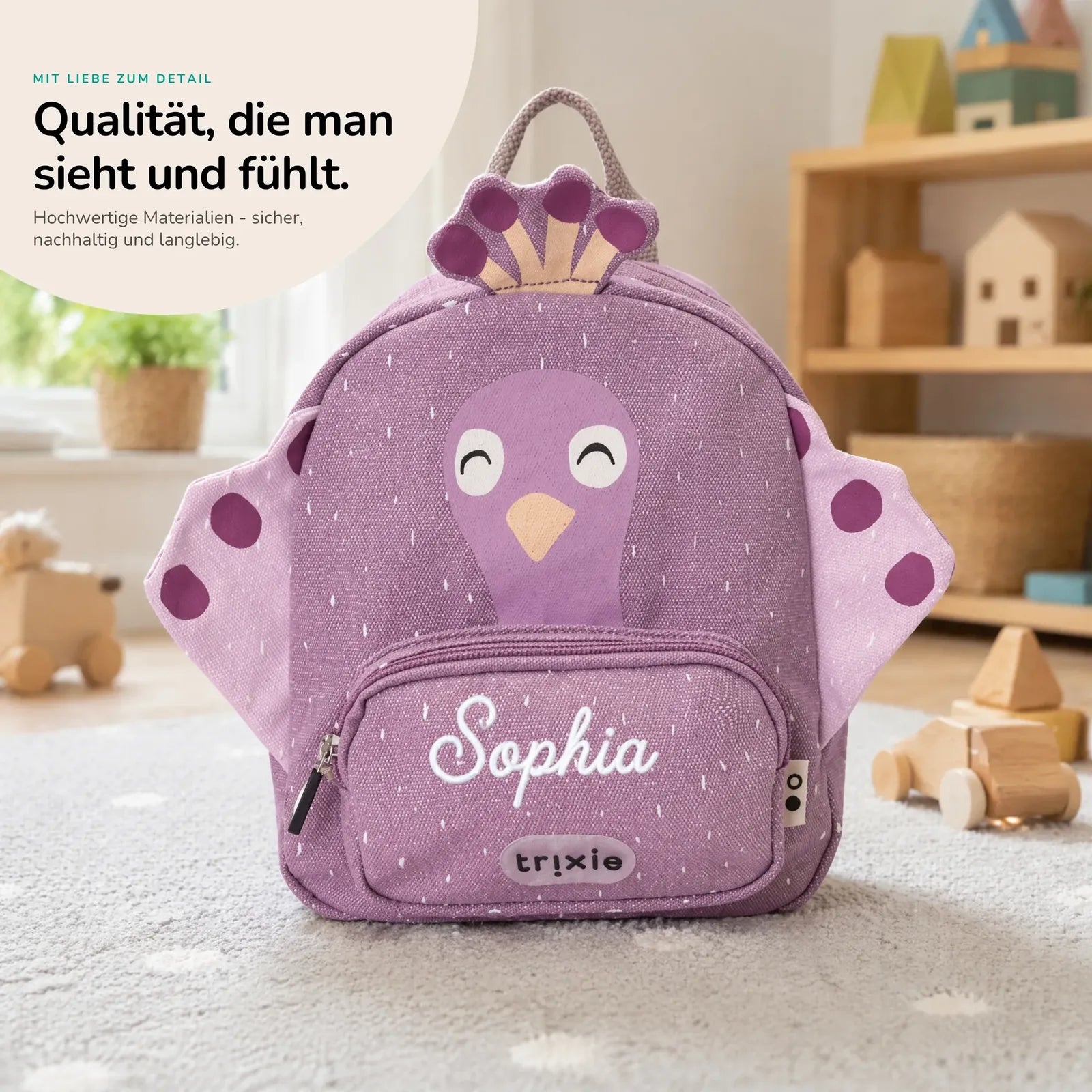 Trixie Kindergartenrucksack Pfau, Kita-Rucksack personalisiert