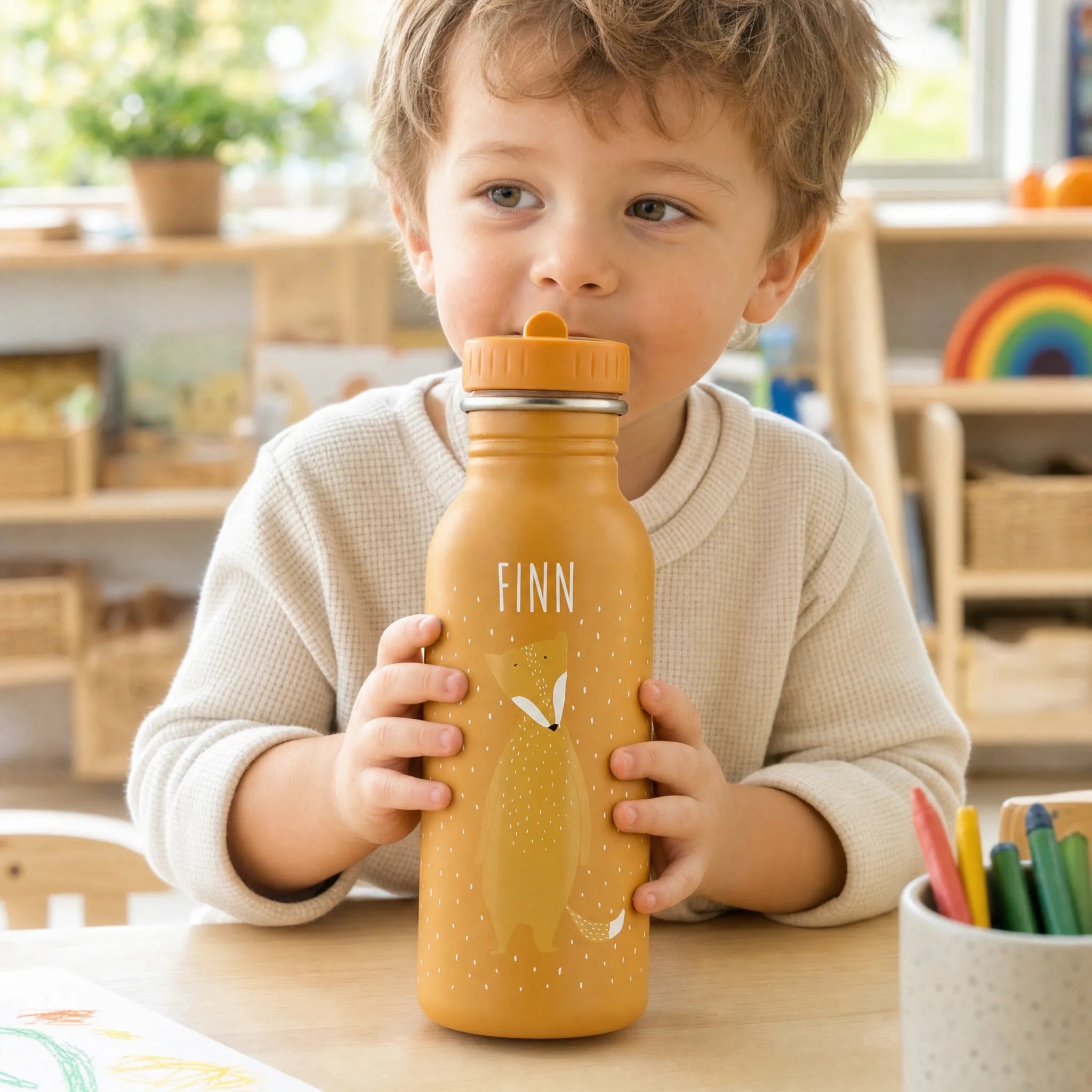 Trixie Trinkflasche Kinder Fuchs, 350 ml mit Trageschnur und Gravur