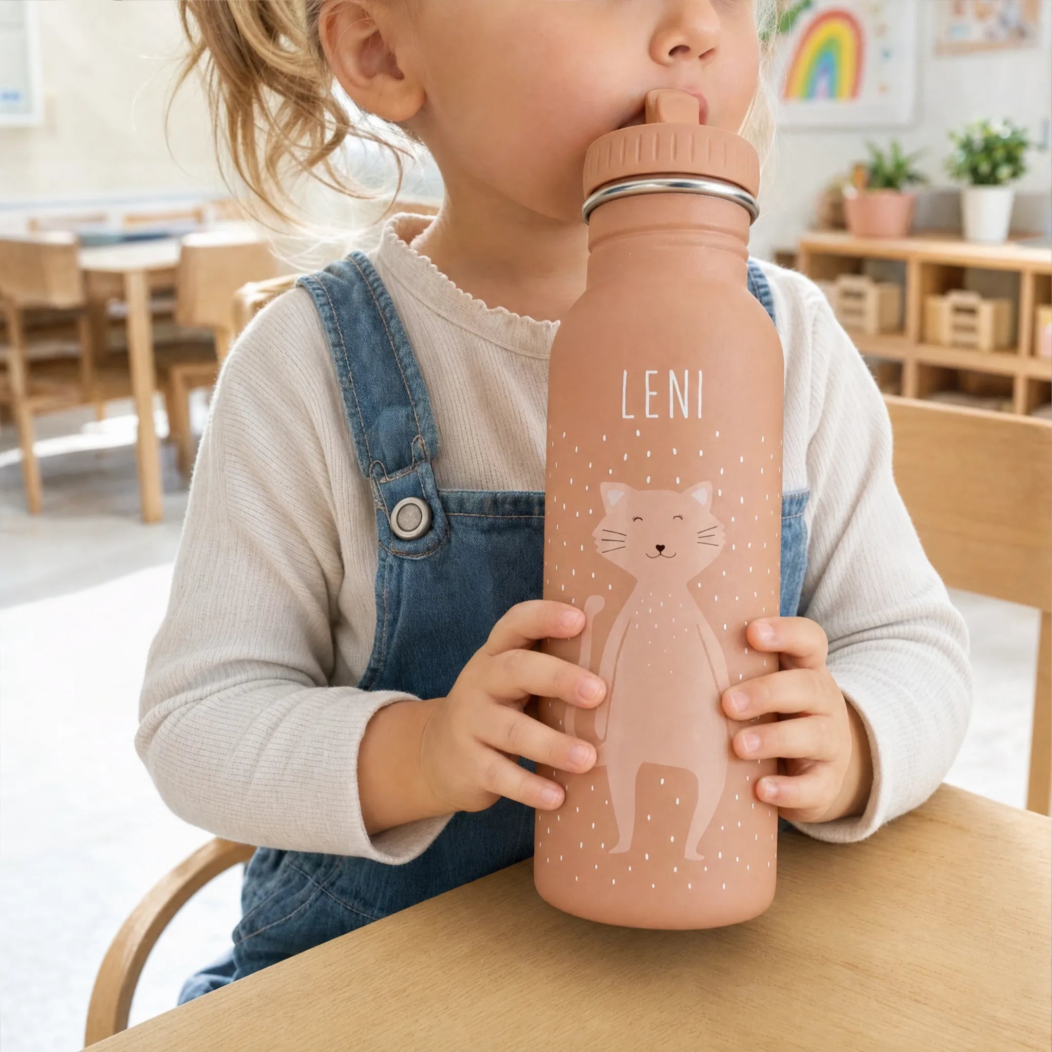 Trixie Trinkflasche Kinder Katze, 350 ml mit Trageschnur und Gravur