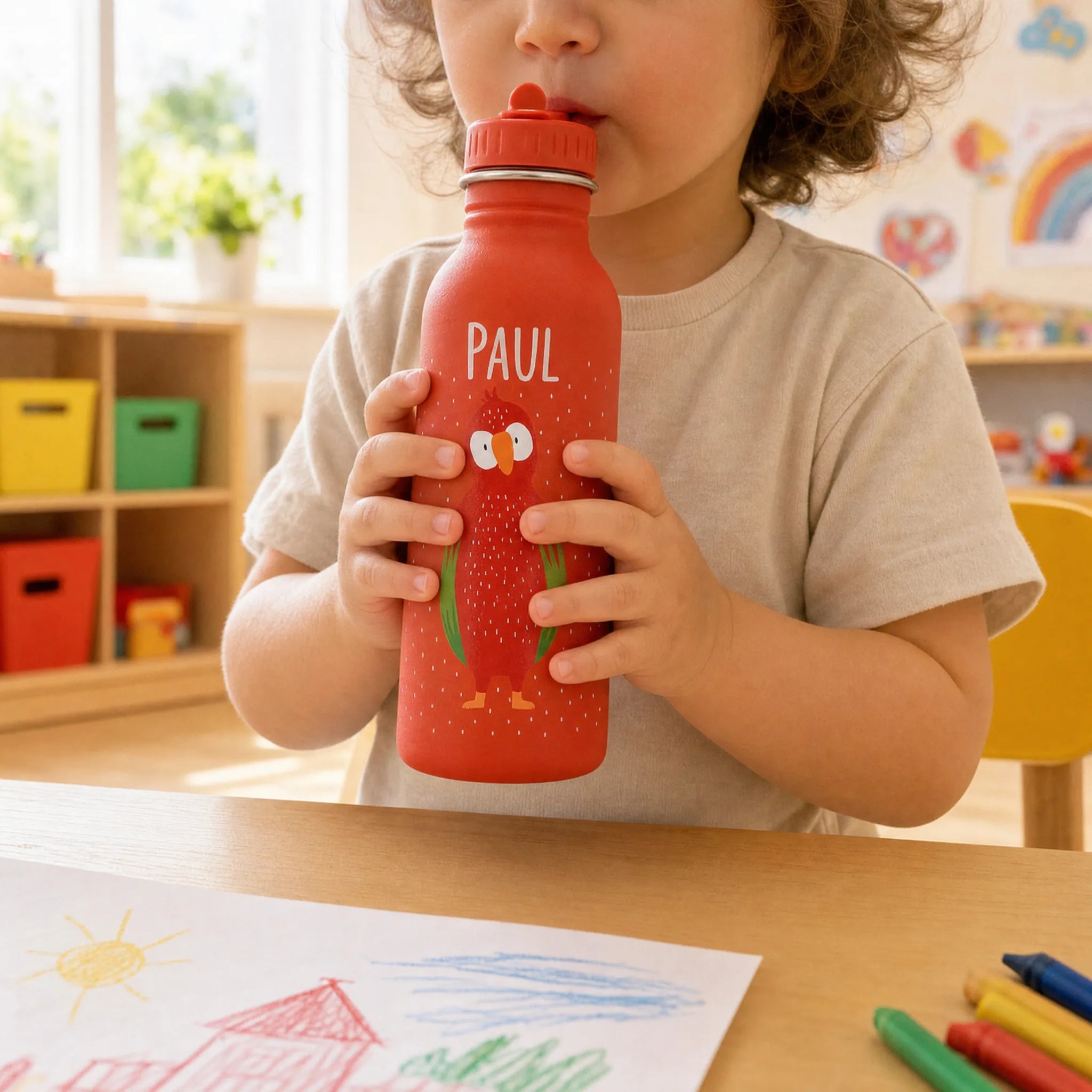 Trixie Trinkflasche Kinder Papagei, 350 ml mit Trageschnur und Gravur