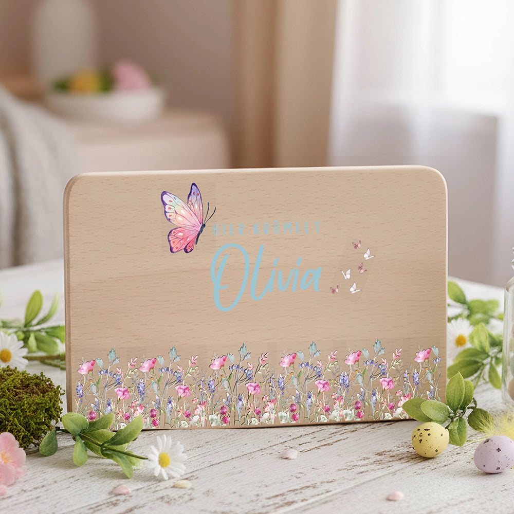 Frühstücksbrettchen Holz personalisiert - Blumenpark
