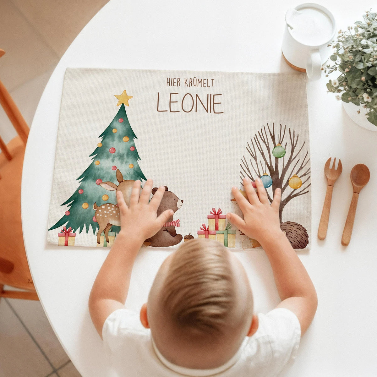 Tischset Kinder personalisiert Weihnachtsmotiv - BĂ€r Weihnachtsbaum