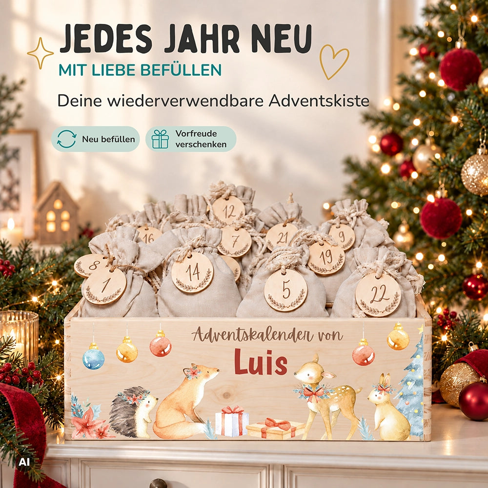 Personalisierter Adventskalender zum Befüllen - Fuchs und Reh
