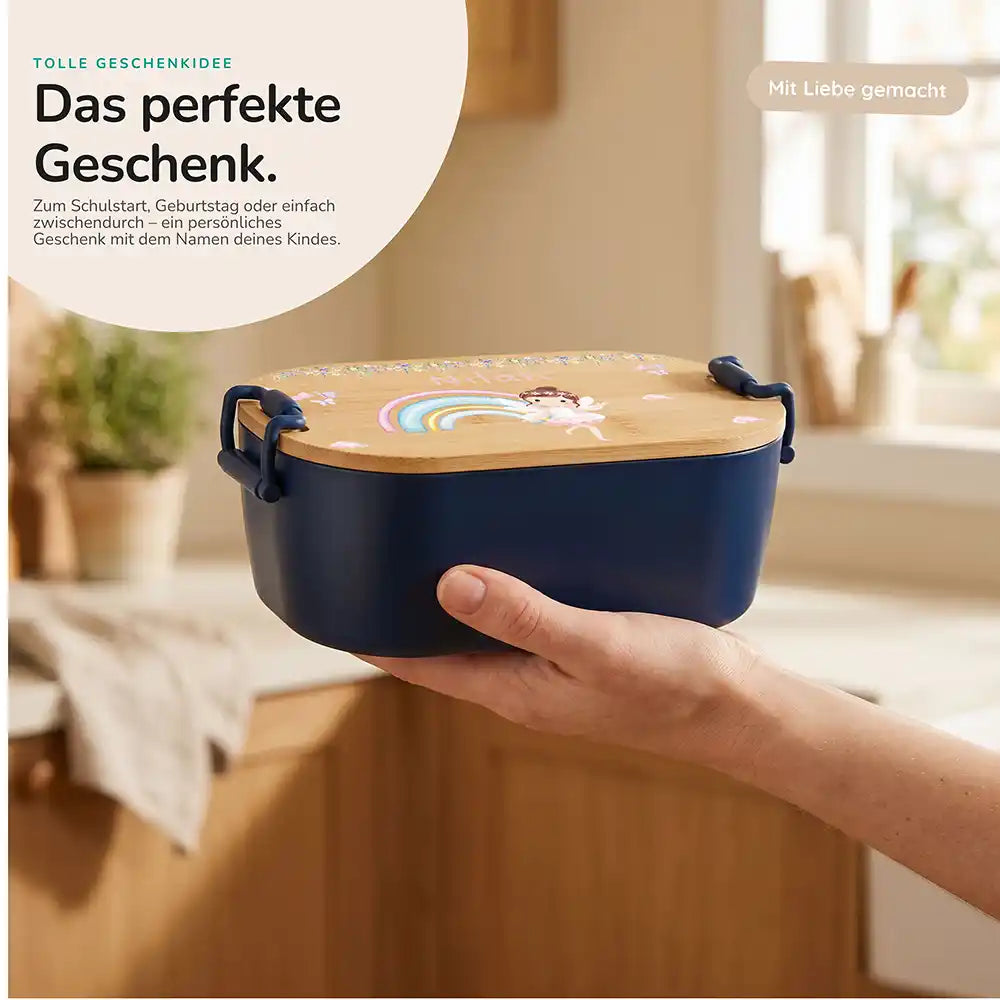 Brotdose Kinder personalisiert Ballerina Regenbogen, Geschenk zum Schulstart mit Wunschname