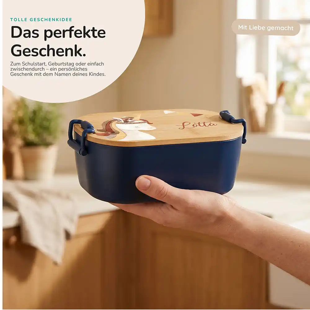 Brotdose Kinder personalisiert Einhorn Boho, Geschenk zum Schulstart mit Wunschname