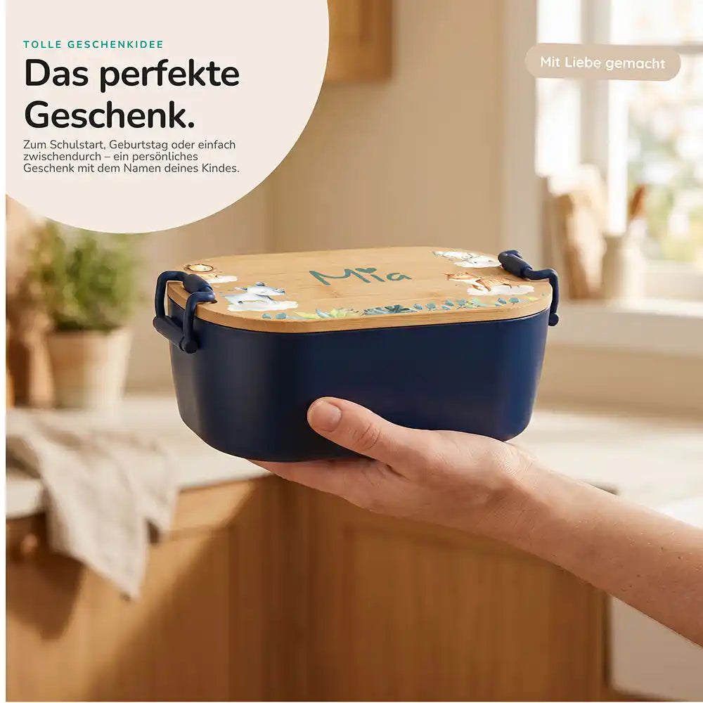 Brotdose Kinder personalisiert Safari Tiere, Geschenk zum Schulstart mit Wunschname