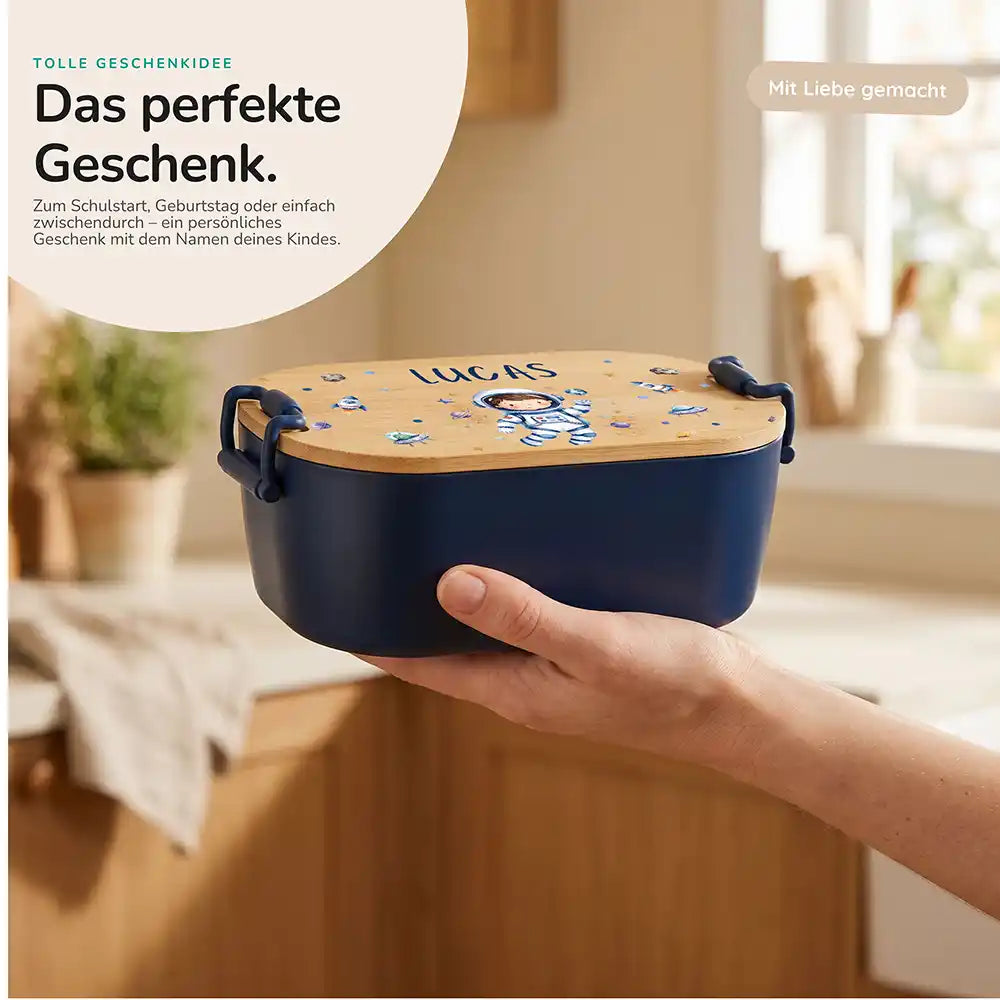 Brotdose Kinder personalisiert Astronaut, Geschenk zum Schulstart mit Wunschname