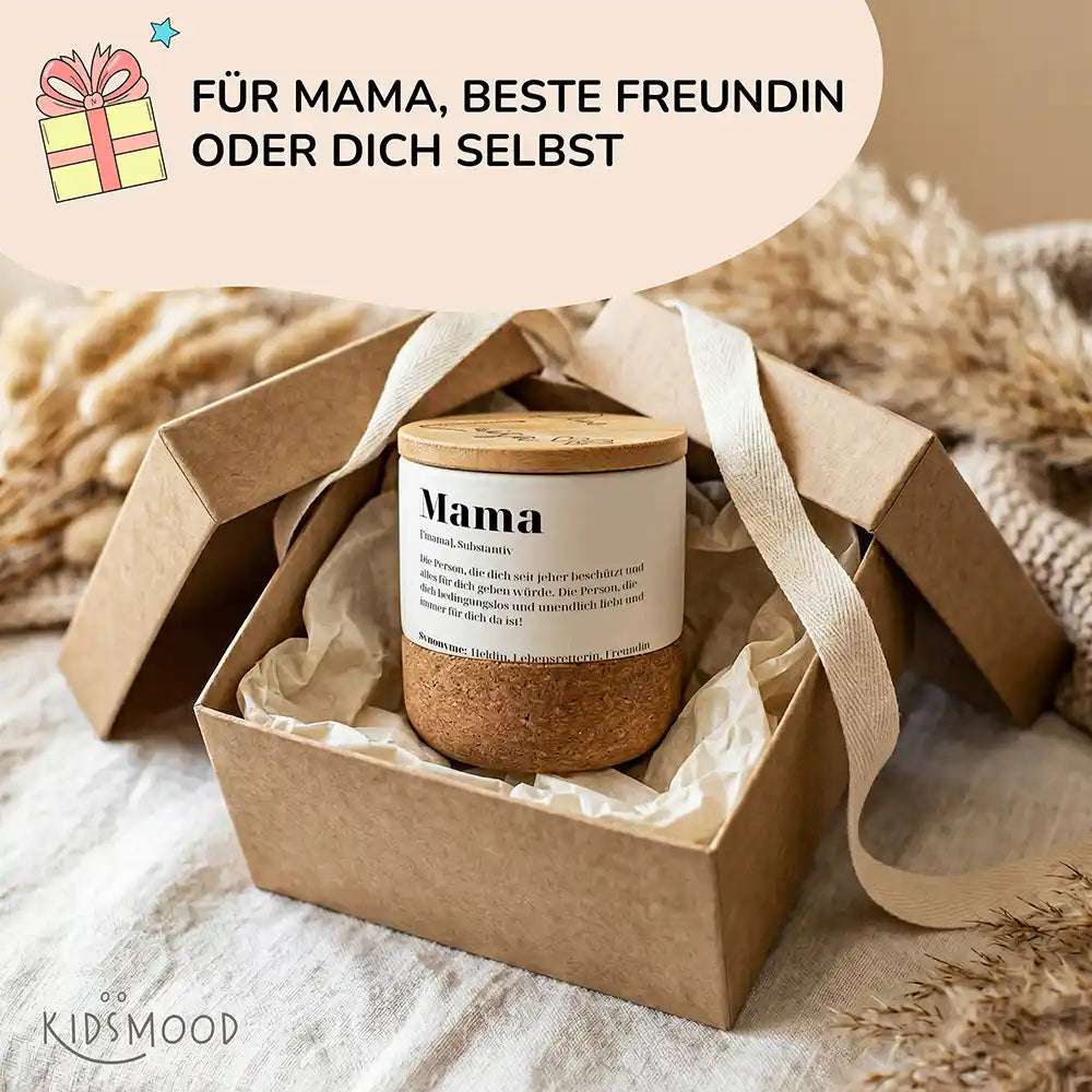 Duftkerze Vanille Keramik Mama Definition â Flatlay mit Lieferumfang