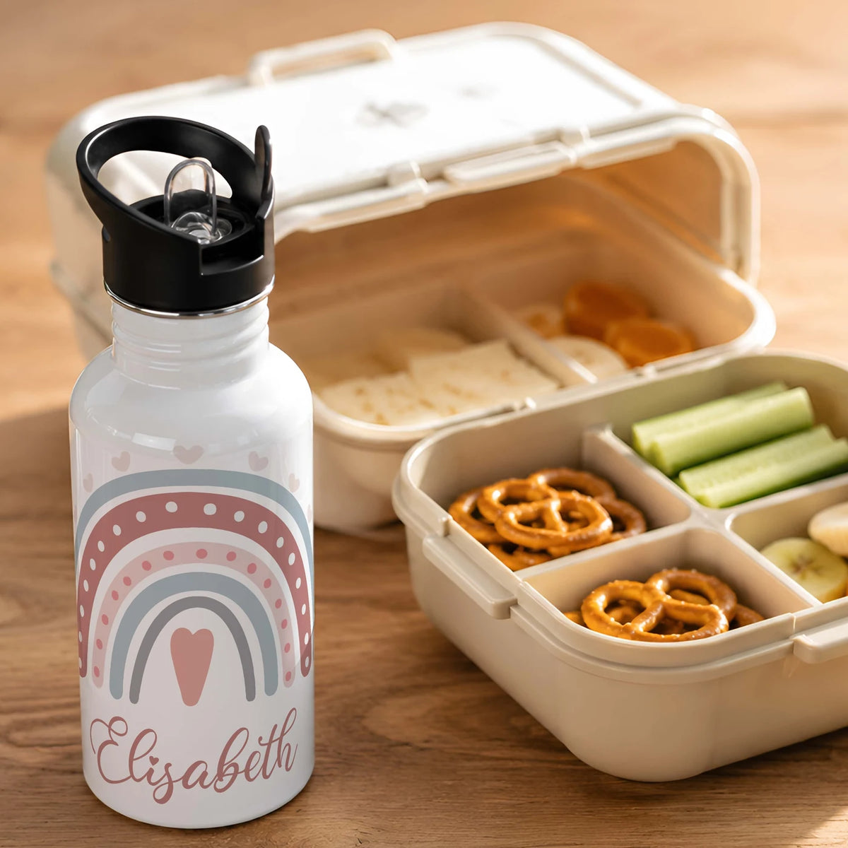 Trinkflasche Kinder Edelstahl - Regenbogen - Personalisierbar mit Namen