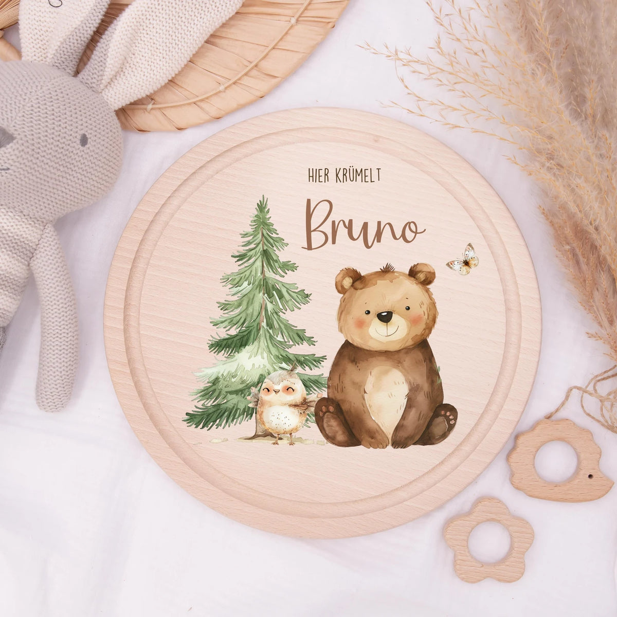 Rundes personalisiertes Frühstücksbrettchen Papa Bär mit Namen für Kinder