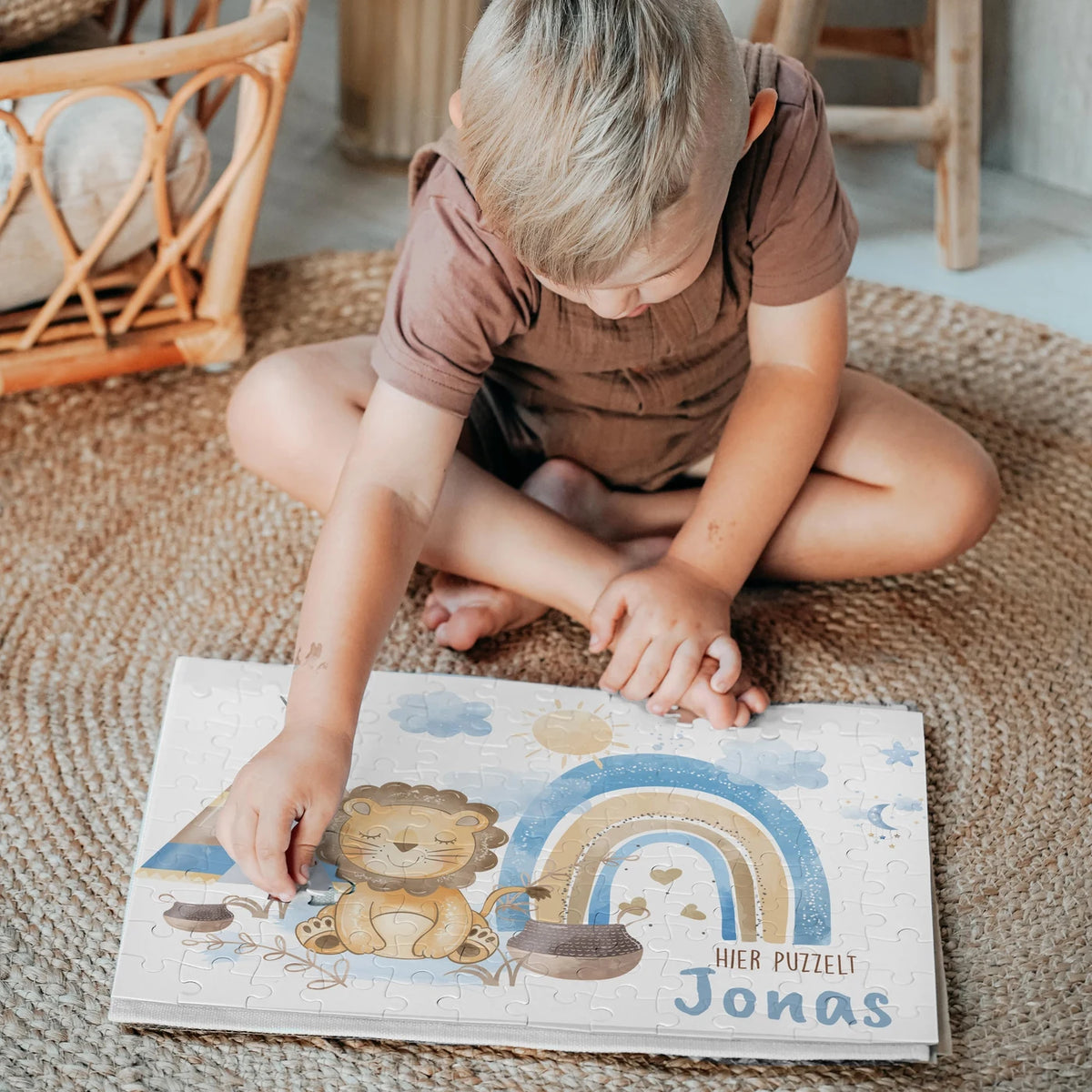 Kinderpuzzle personalisiert mit Namen - Löwe mit Regenbogen