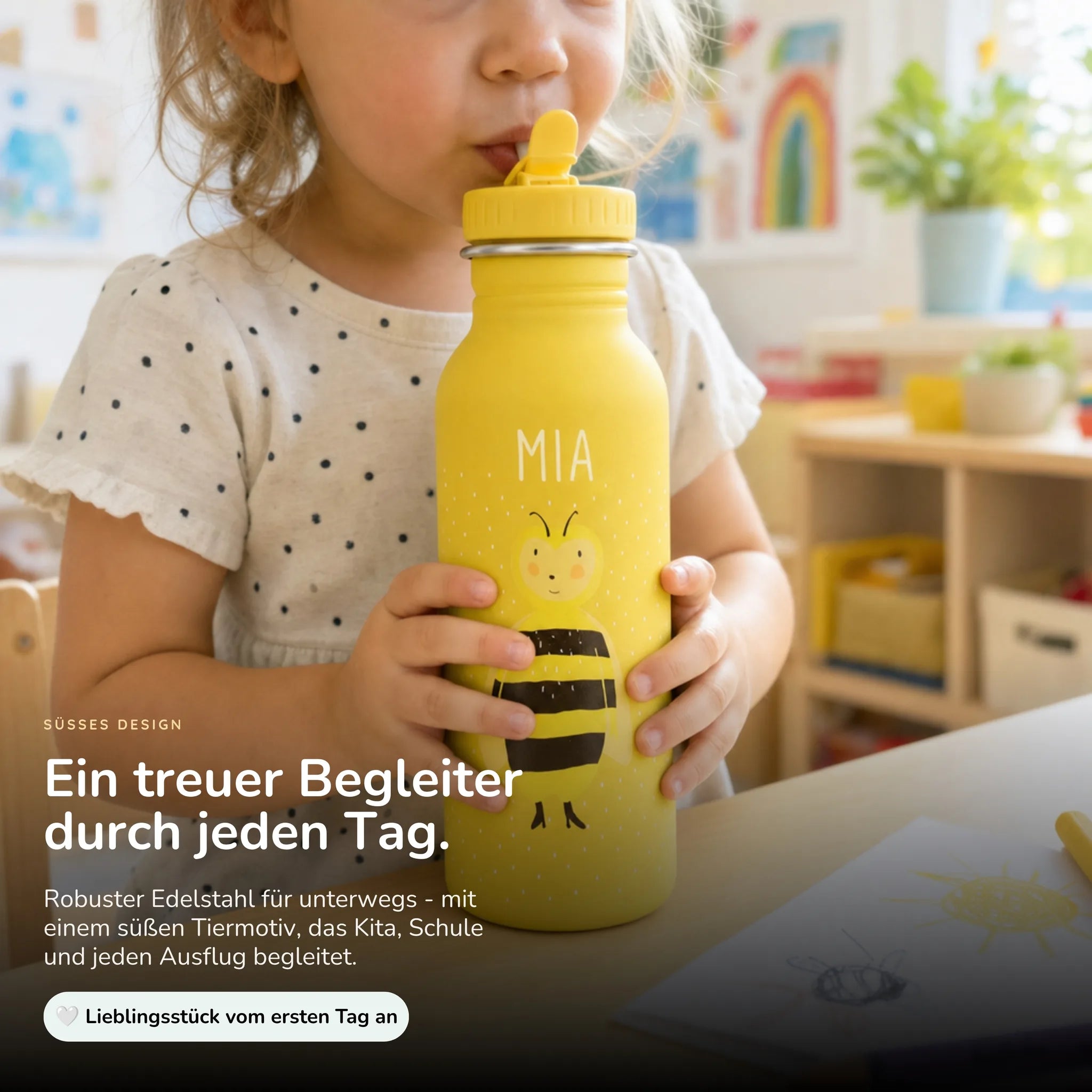 Trixie Trinkflasche Kinder Biene, 500 ml Edelstahlflasche mit Namen