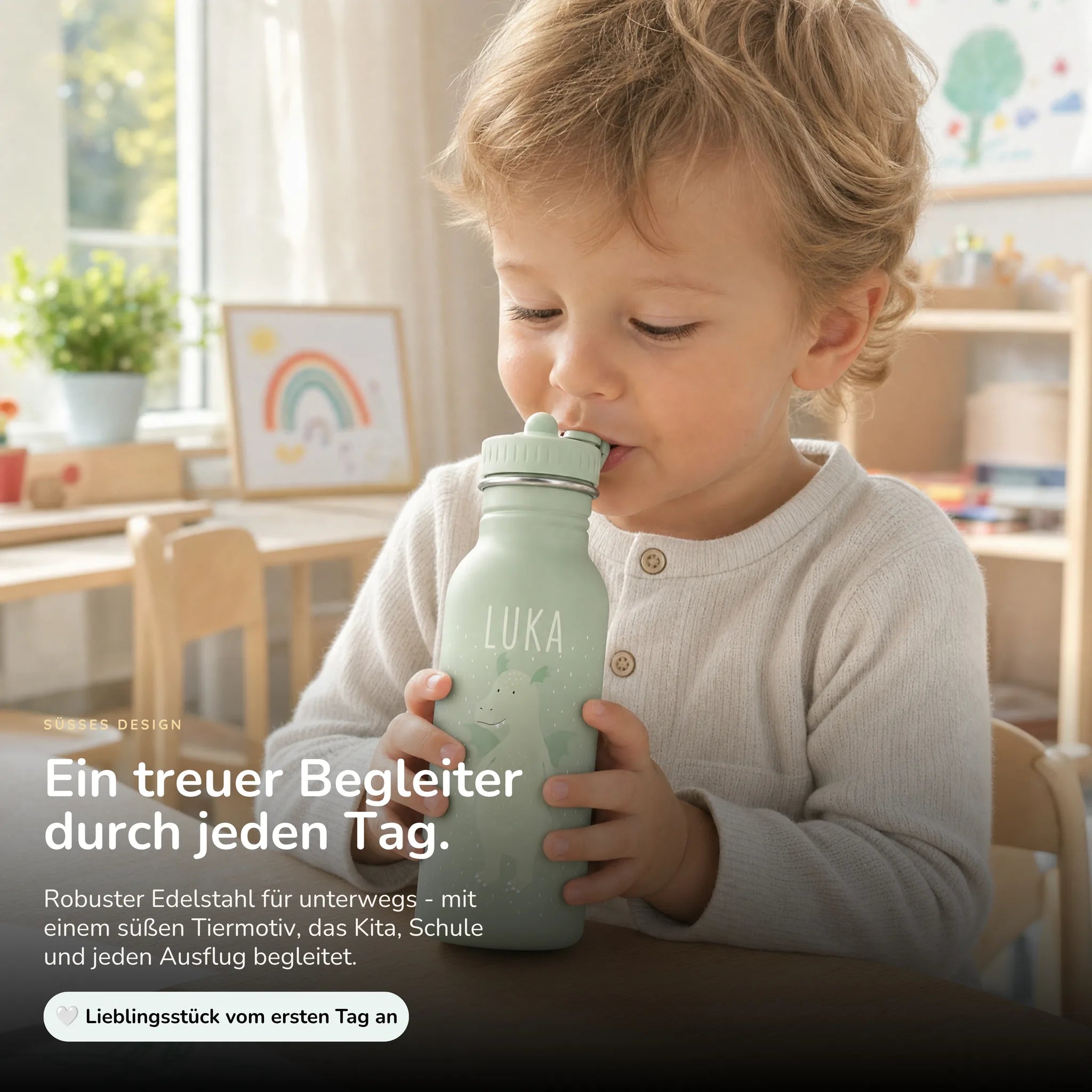 Trixie Trinkflasche Kinder Drache, 500 ml Edelstahlflasche mit Namen