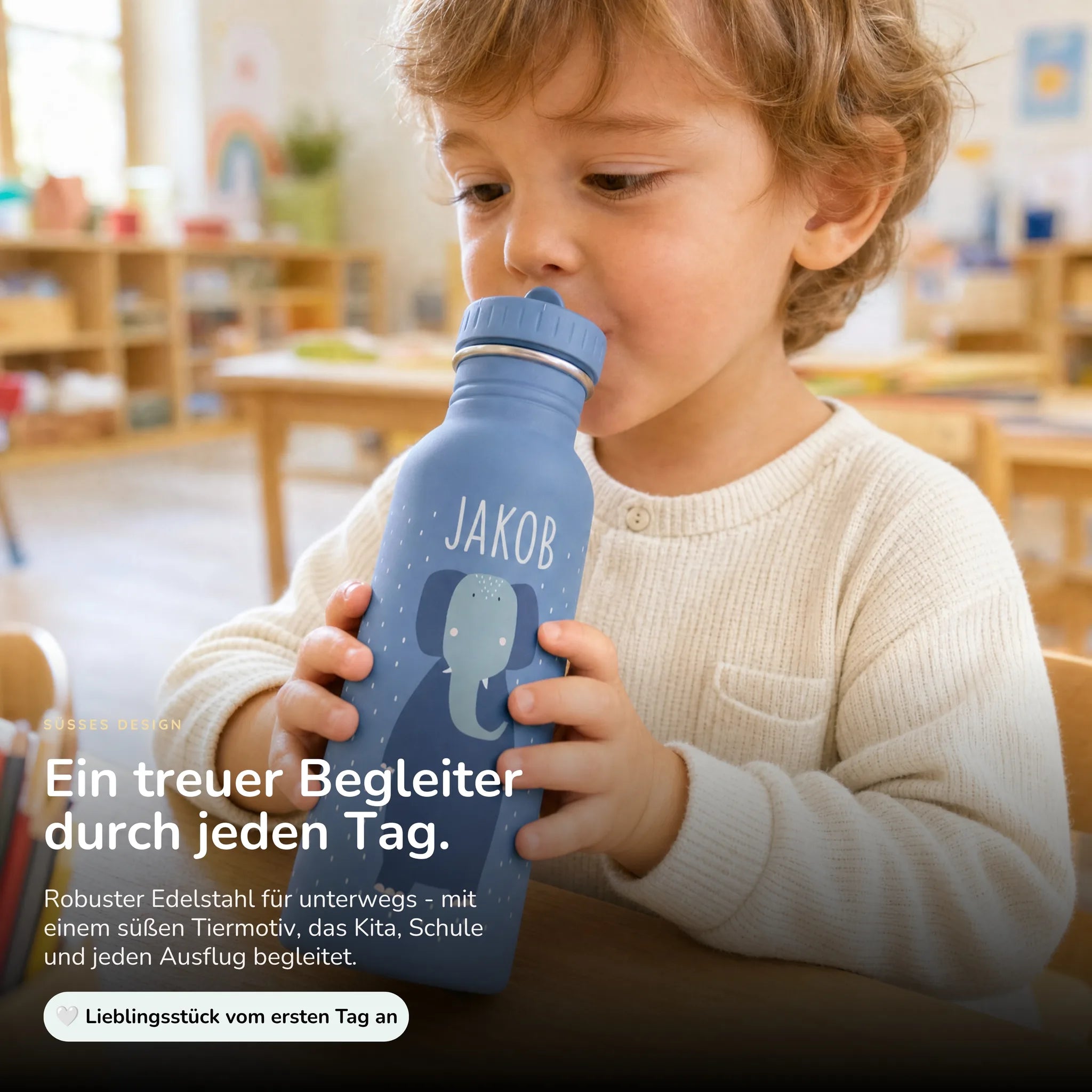 Trixie Trinkflasche Kinder Elefant, 500 ml Edelstahlflasche mit Namen