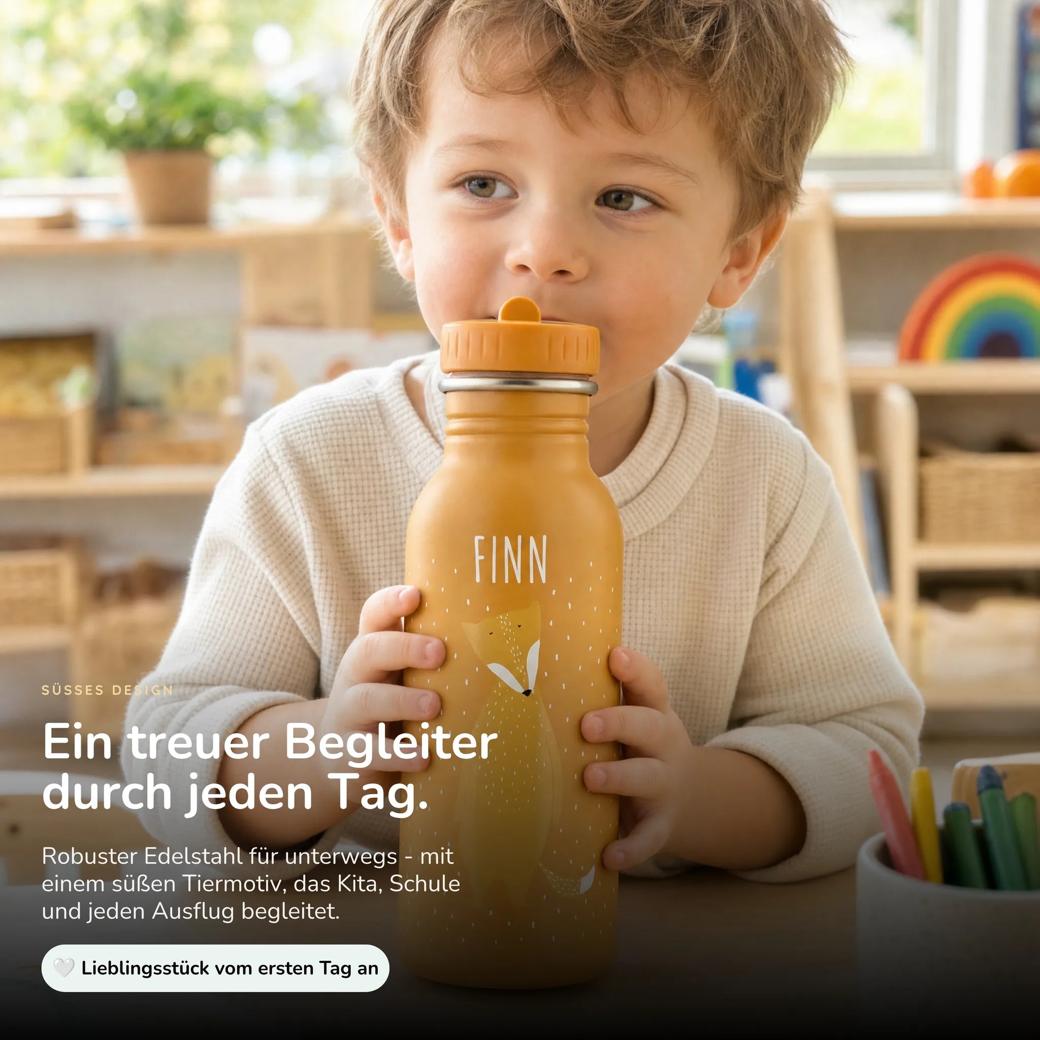 Trixie Trinkflasche Kinder Fuchs, 500 ml Edelstahlflasche mit Namen