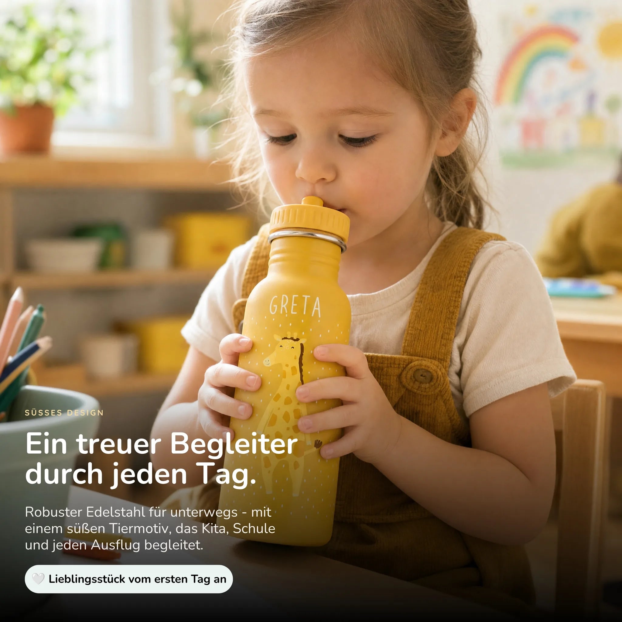 Trixie Trinkflasche Kinder Giraffe, 500 ml Edelstahlflasche mit Namen