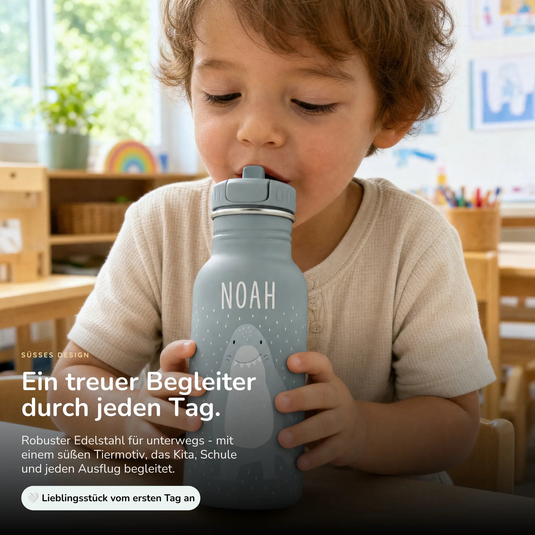 Trixie Trinkflasche Kinder Hai, 500 ml Edelstahlflasche mit Namen